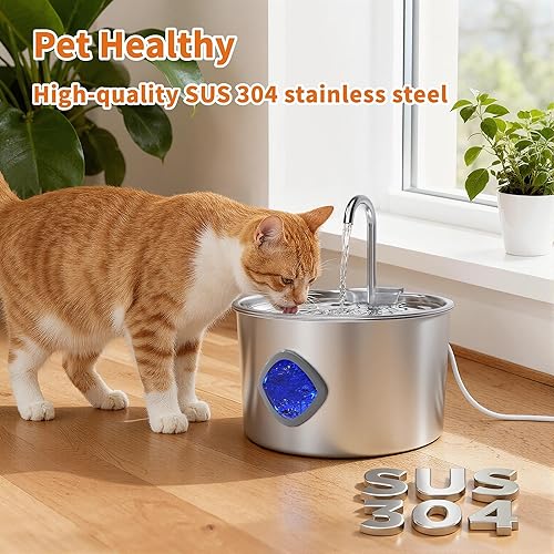 Miniatura 2 de Fuente de agua para gatos de acero inoxidable: fuente para gatos de 108 oz/3.2 L para beber - Fuentes de agua para mascotas para gatos en interiores