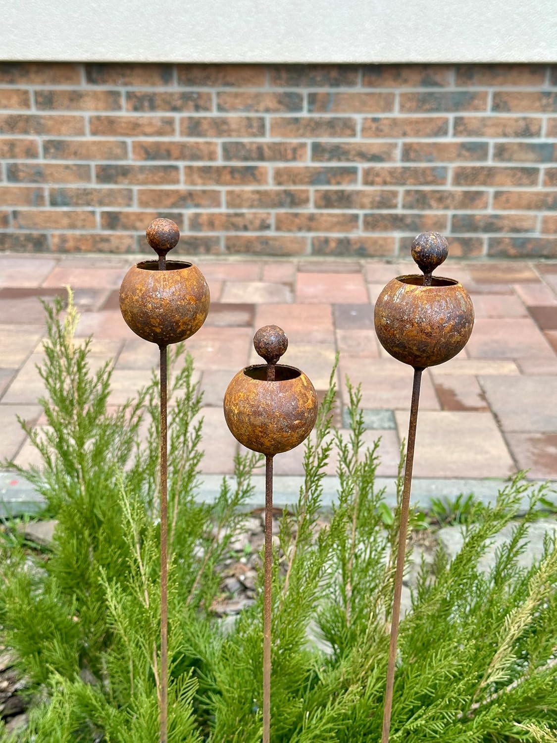 Rusty Flowers Set of 3, Flowers Garden Decor, Metal Rain Catchers, Yard Art, Outdoor Decor, Rustic Metal Garden Sculpture