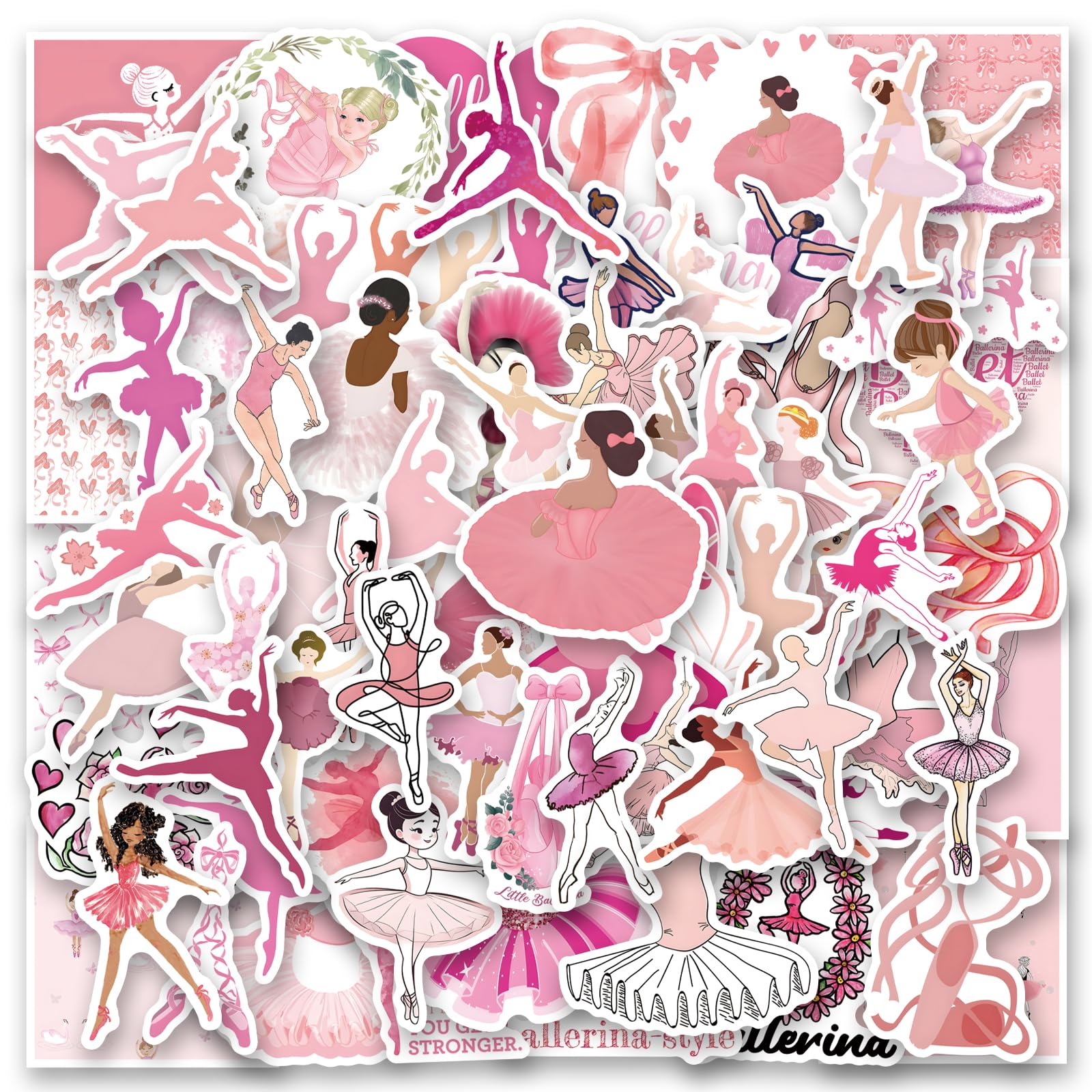 105 Pcs Aesthetic Stickers for Pink Ballerina Waterproof Vinyl Decal for Girl Teen Adult Student Water Bottle Laptop Phone Computer Skateboard Luggage