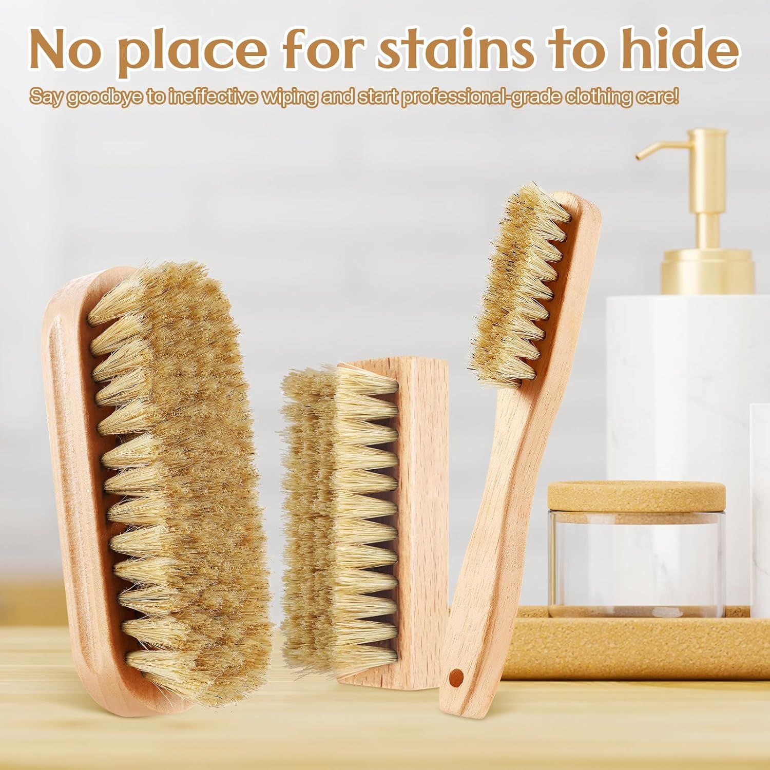 3 Pcs Wood Laundry Stain Brush Stain Remover Brushes with Boar Bristle Small Stain Brush for Clothes for Scrubbing Stains from Furniture Fabric Leather(3 Pcs E) - Image 7