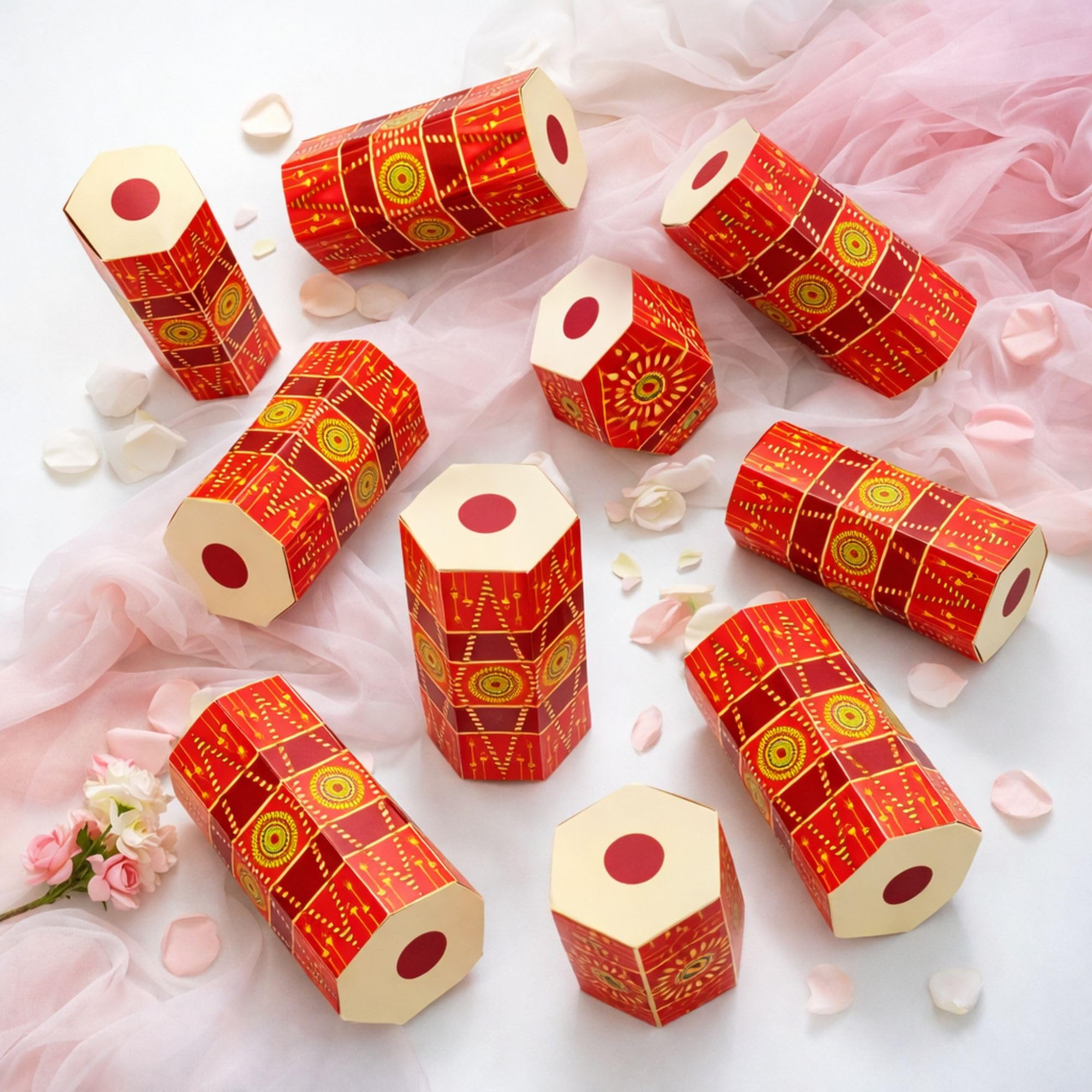 SAKURAH Celebrations Gift Packing Box, Multipurpose Paper Gift Box for Wedding Return Gifts, Favour Boxes for Teej, Baisakhi, Shagun, Pooja & Festivals, Dholak Shape Gift Box For Dry Fruits - Pack of 10-image-15