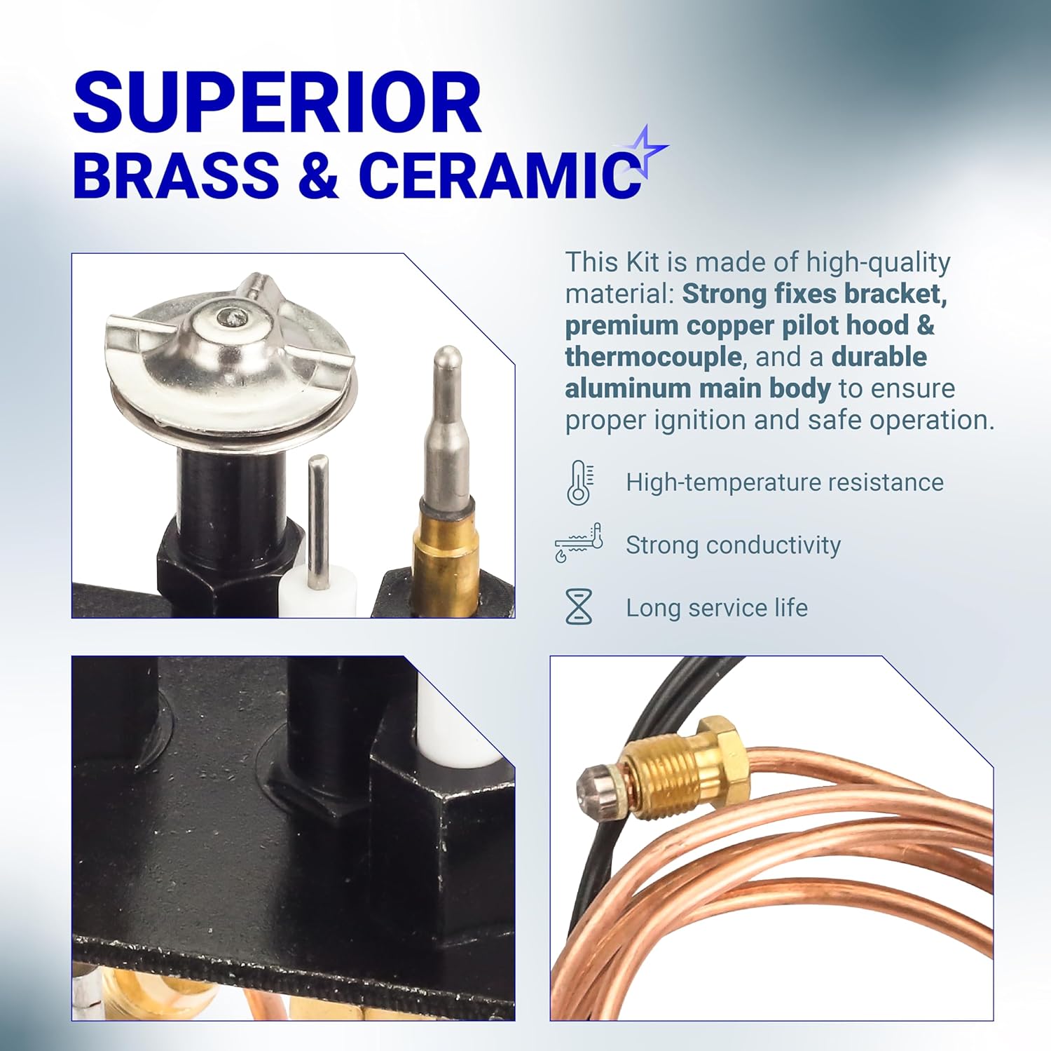 BlueStars 10002264 Natural Gas 3 Way Pilot Assembly Kits - Compatible with HHT Majestic Monessen Temco Vermont Castings Fireplaces - SRV10002264 LP NG 3 Way Pilot with Thermocouple