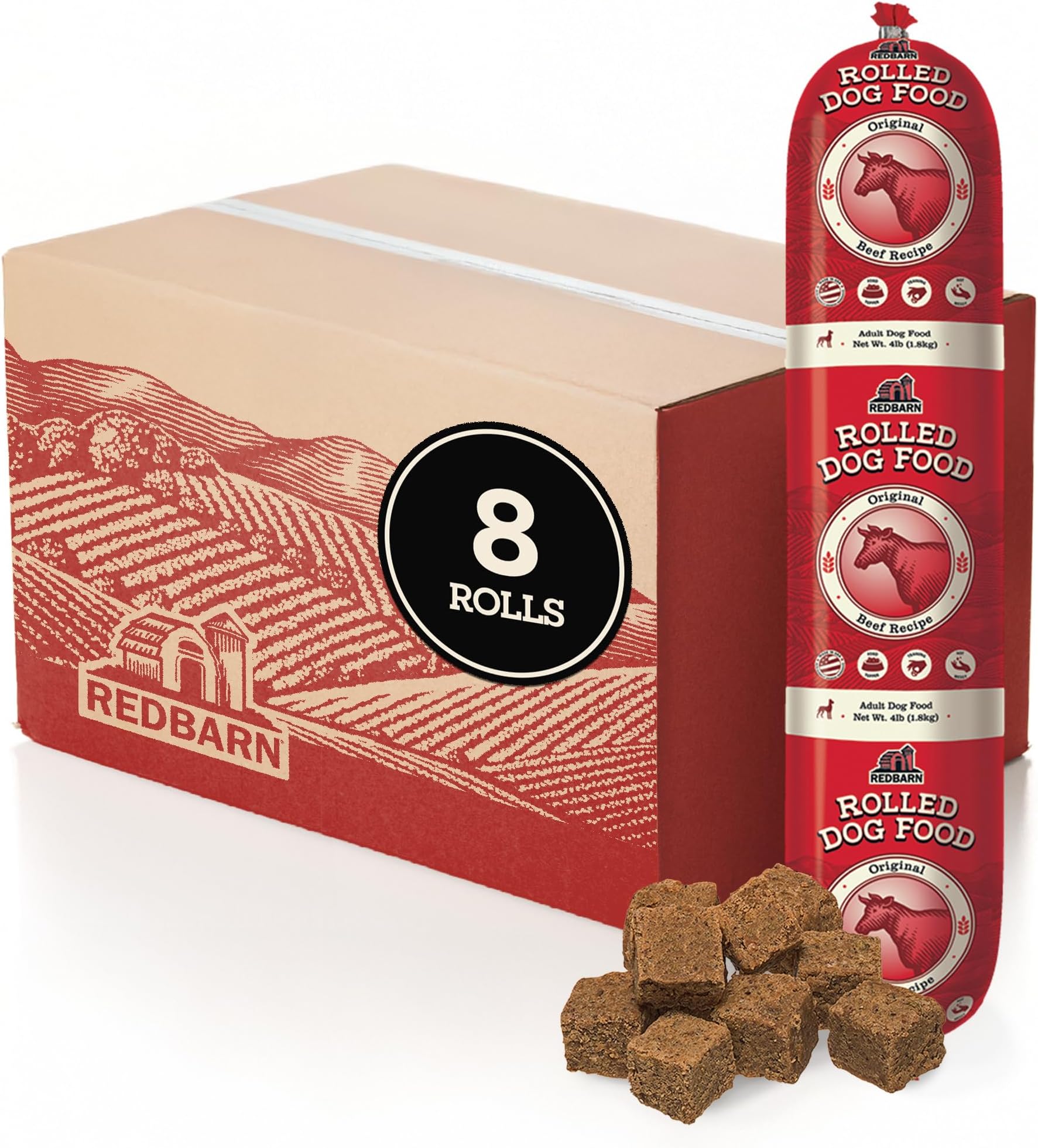 Premium Rolled Dog Food, Semi-Moist, Beef Recipe - High Protein Full Feed, Topper, Training Treat, or Pill Pouch - Balanced Meal with Functional Ingredients - 4 lb, 8 Rolls