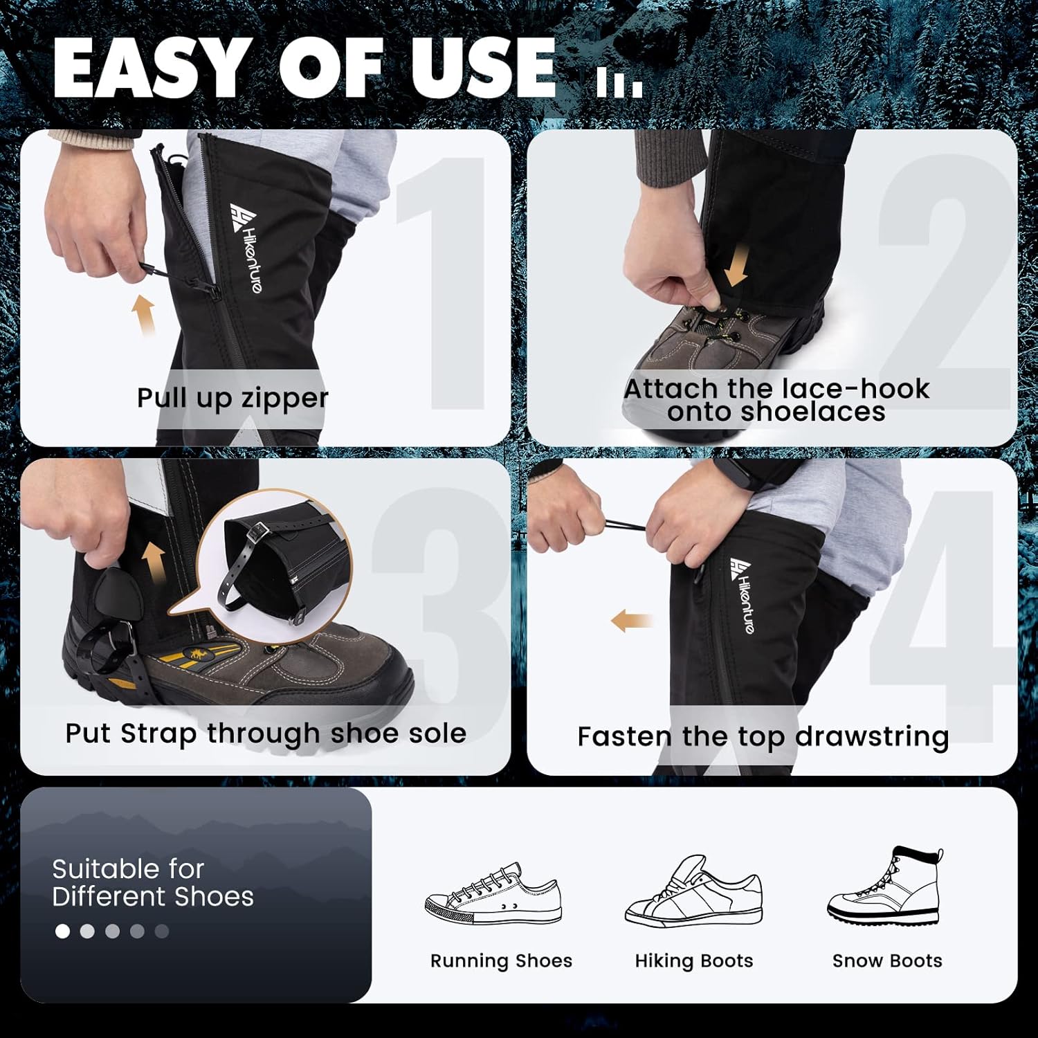 Hikenture Hiking Gaiters with Upgraded Zipper, Gaiters for Hiking Waterproof, Lightweight Leg Shoe Gaiters for Men Women - Image 7