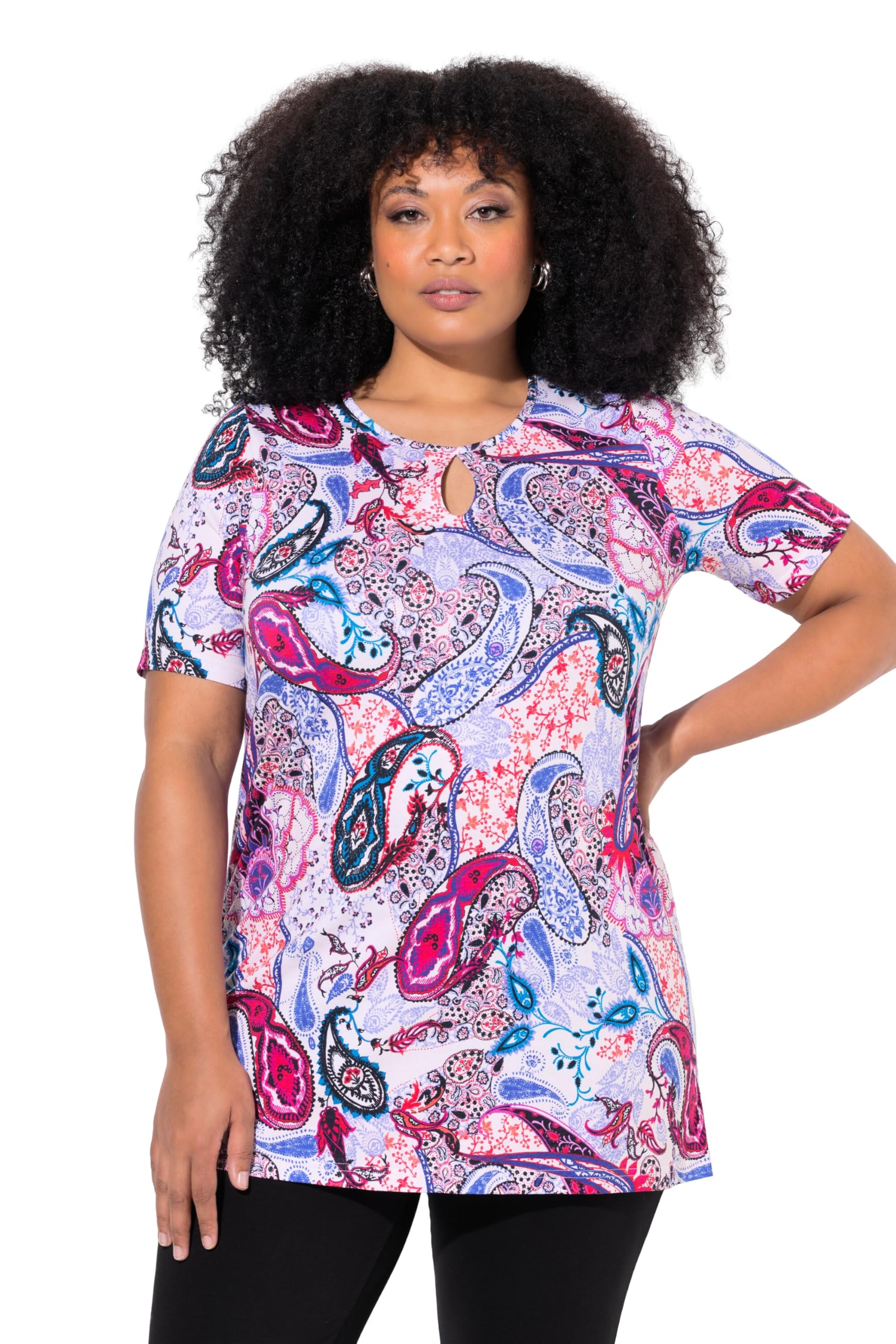 Ulla Popken Damen große Größen Übergrößen Plus Size Longshirt, Paisley, A-Linie, Rundhals, Halbarm 838171