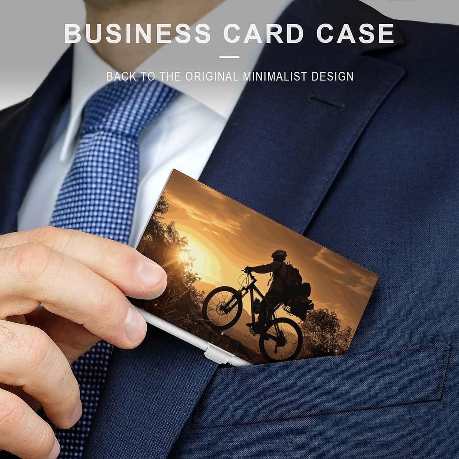 Mountain Bike in The Evening Business Card Case for Women Or Men Snaps Closed Portable Name Holder Credit Card Holder for Business Meeting Use