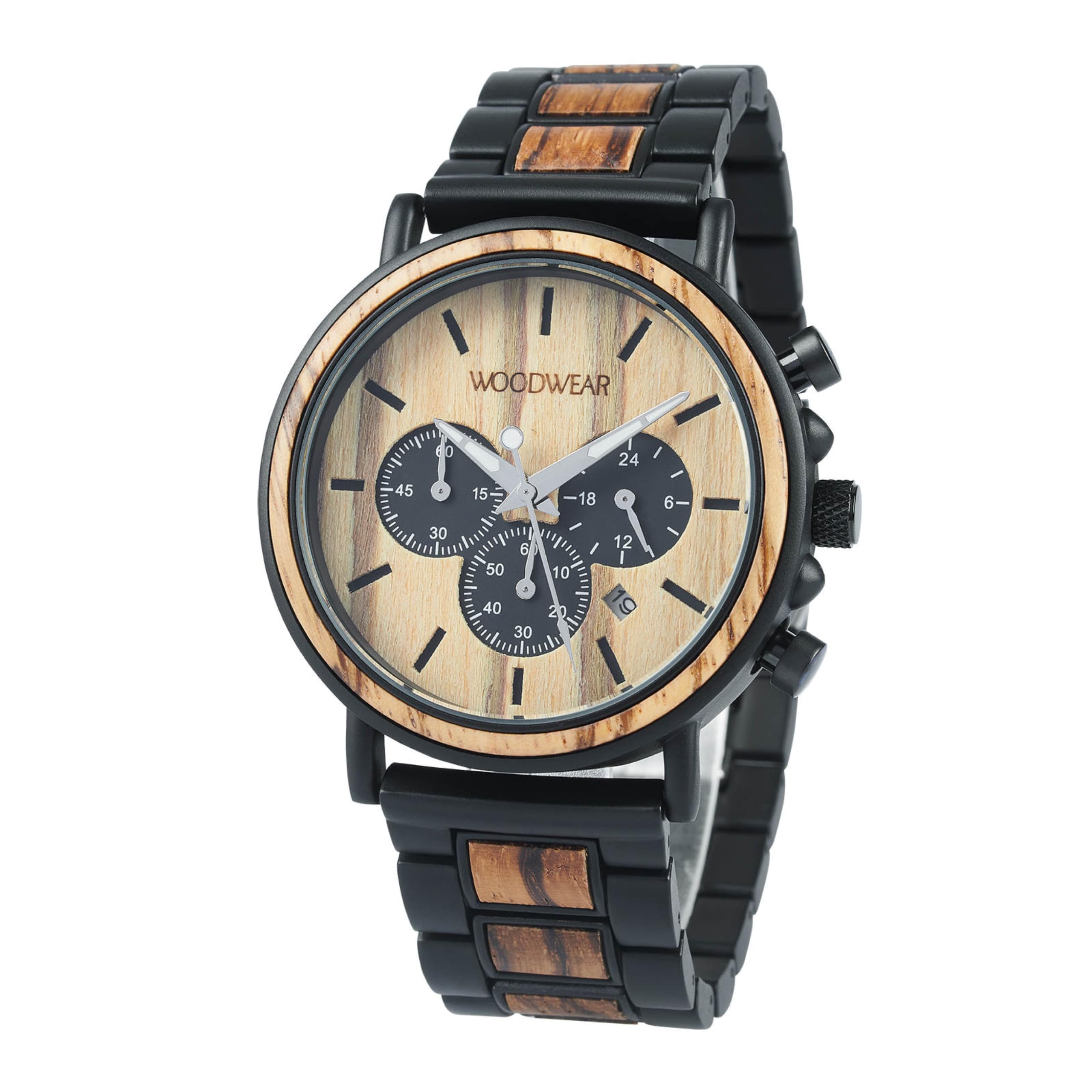 woodwear Cronografo da uomo "Zeitgeist" – Orologio da polso in legno e acciaio inox, design sostenibile, movimento al quarzo giapponese, cinturino in legno, elegante orologio da uomo, fatto a mano