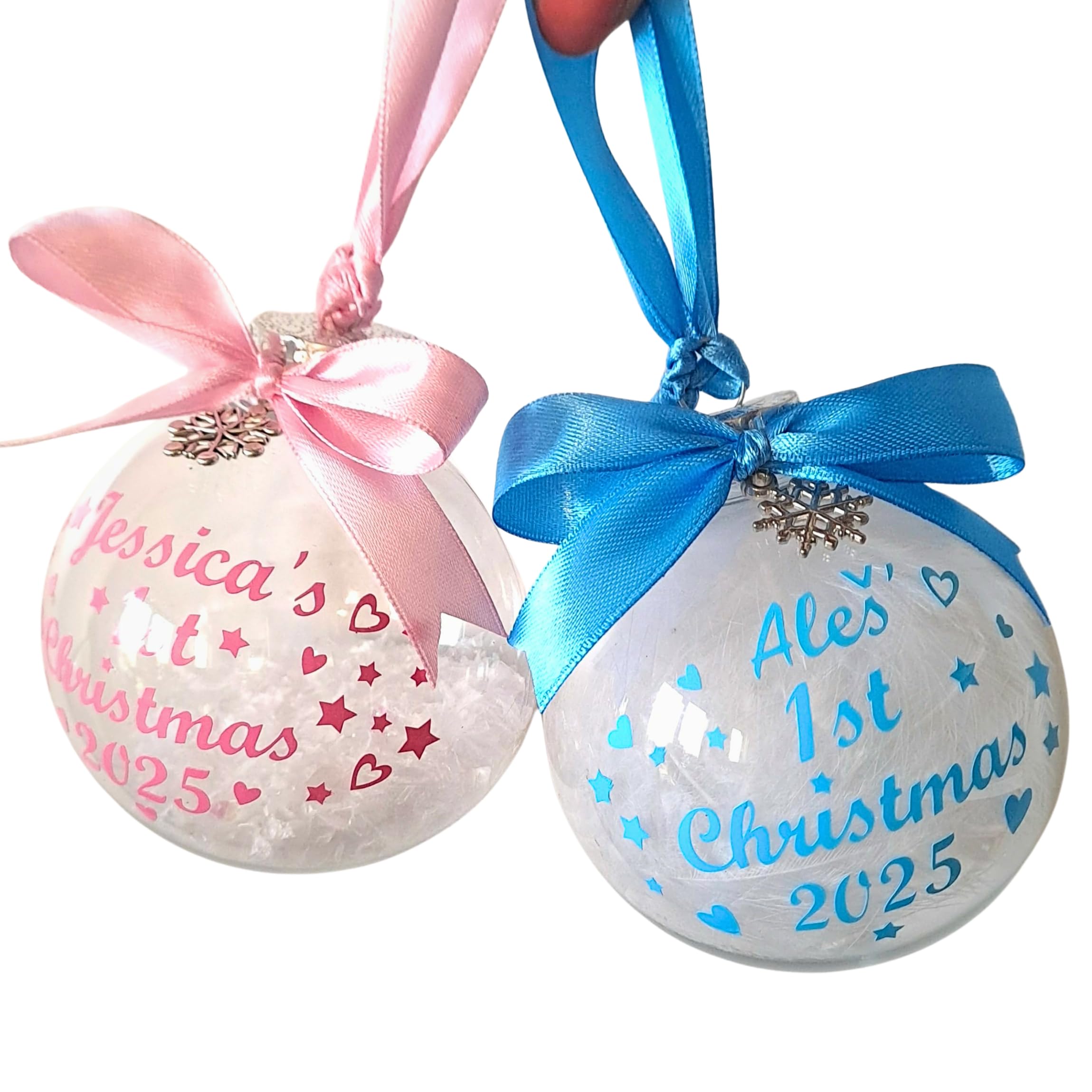 Personalised Bauble Printed with your Baby's Name! ~ Baby's First 1st Christmas 2025 ~ Ribbon/Print available in Red, Gold, Silver, Pink, Blue! โ image 1