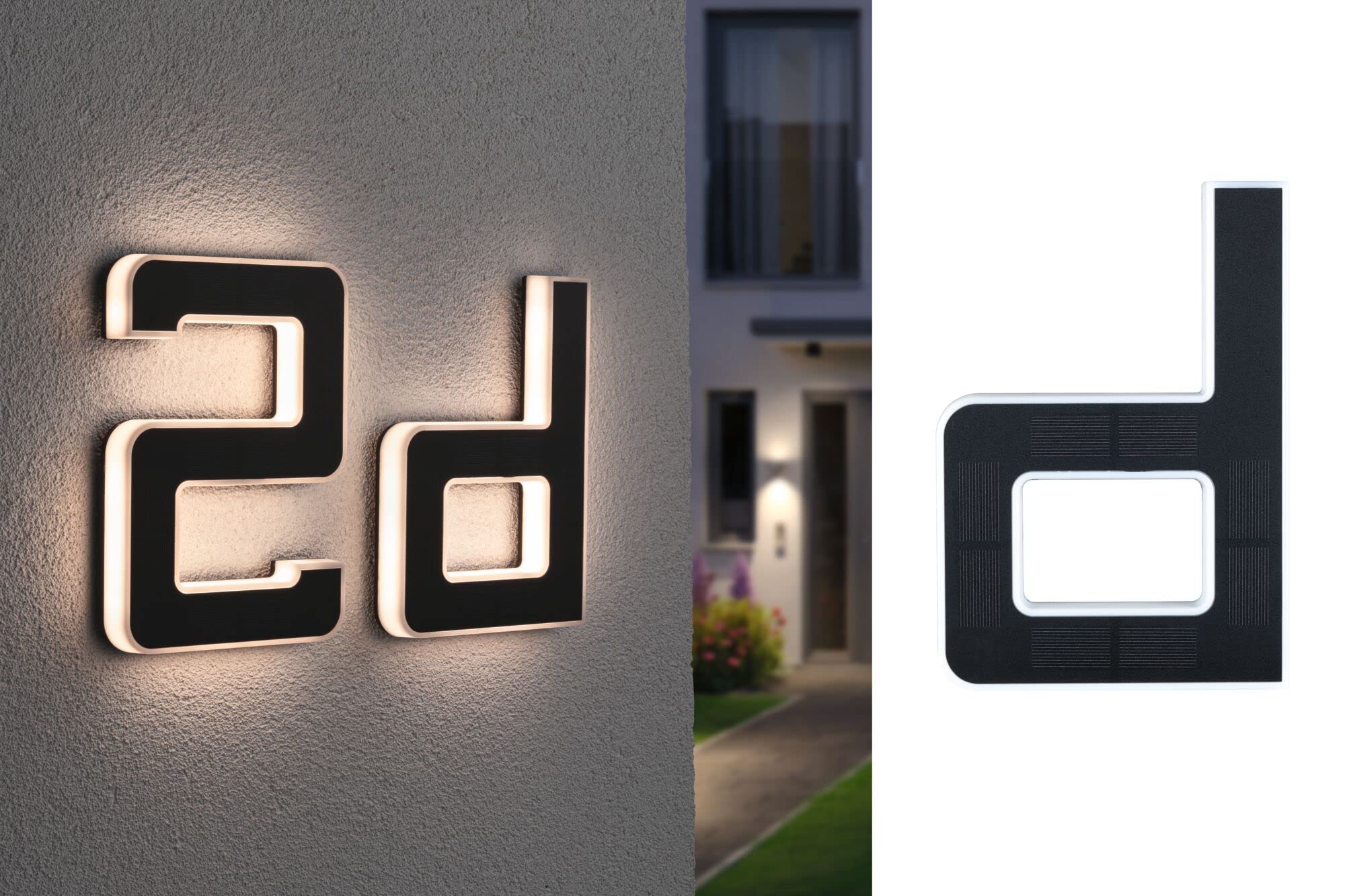 Paulmann 94653 Lampada solare LED per numero civico D IP44 bianco caldo batteria sostituibile incl. 1x0,2 W nero lampada solare plastica 3000 K