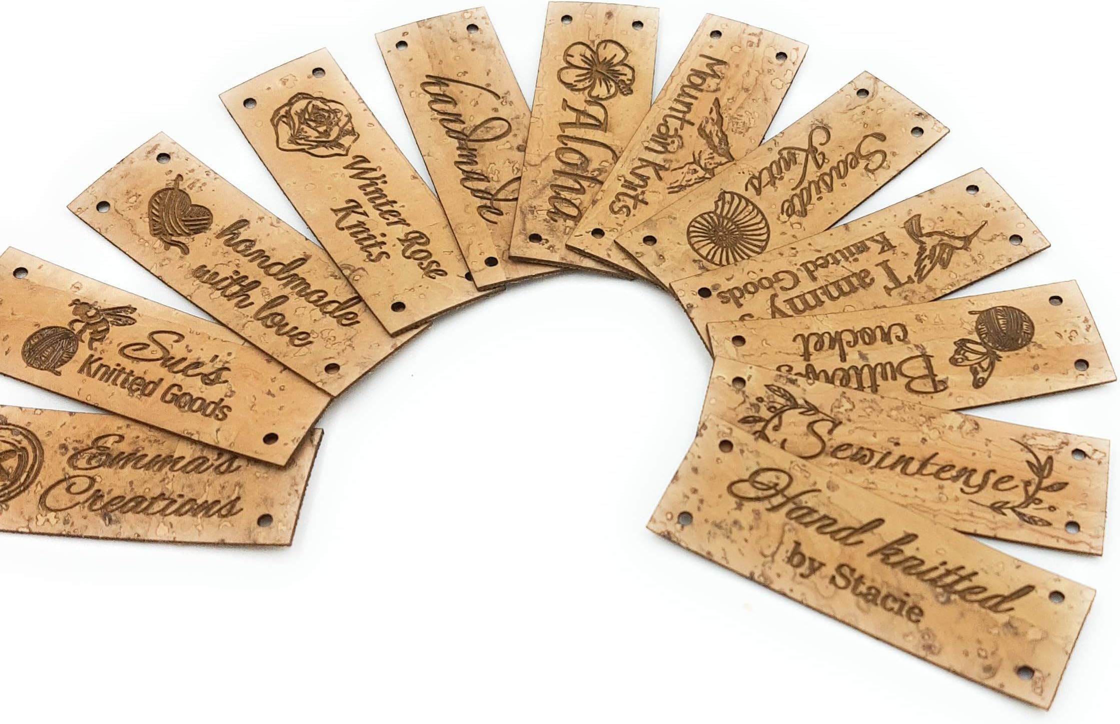 Personalized cork leather labels with logo, material, care instructions, custom labels, leather tags, knitting labels, label tags, set of 25