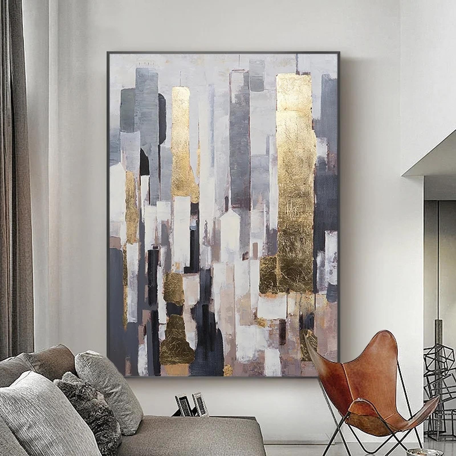 HOLEILUCK Abstrakcyjny nowoczesny obraz dekoracyjny wersja pionowa wejście złote światło luksusowe XXL sztuka ścienna 90 x 120 cm nieoprawiony