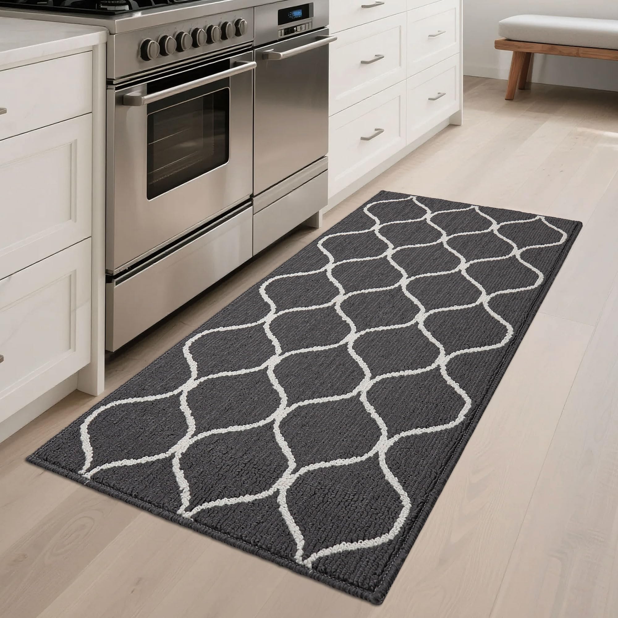 COSY HOMEER Tapis de Cuisine Antidérapant, 60 x 120 cm Tapis de Cuisine Devant Evier, Anti-salissures, Lavable en Machine pour Cuisine, Buanderie, Entrée, Couloir, Gris