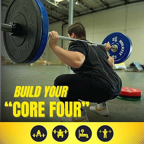 Miniatura 5 de HulkFit Placa olímpica de goma codificada por colores de 2 pulgadas con cubo de acero para entrenamiento de fuerza, levantamiento de pesas y