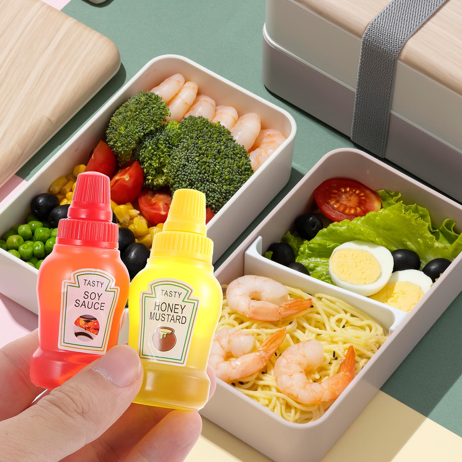 Ptwola 8 Pcs Mini Ketchup Bottles Condiment Squeeze Bottles Empty Plastic Portable Honey Salad Dressing Container Squirt Squeezable Jar Sauce Mustard Syrup Dispenser Bento Box Accessories 4