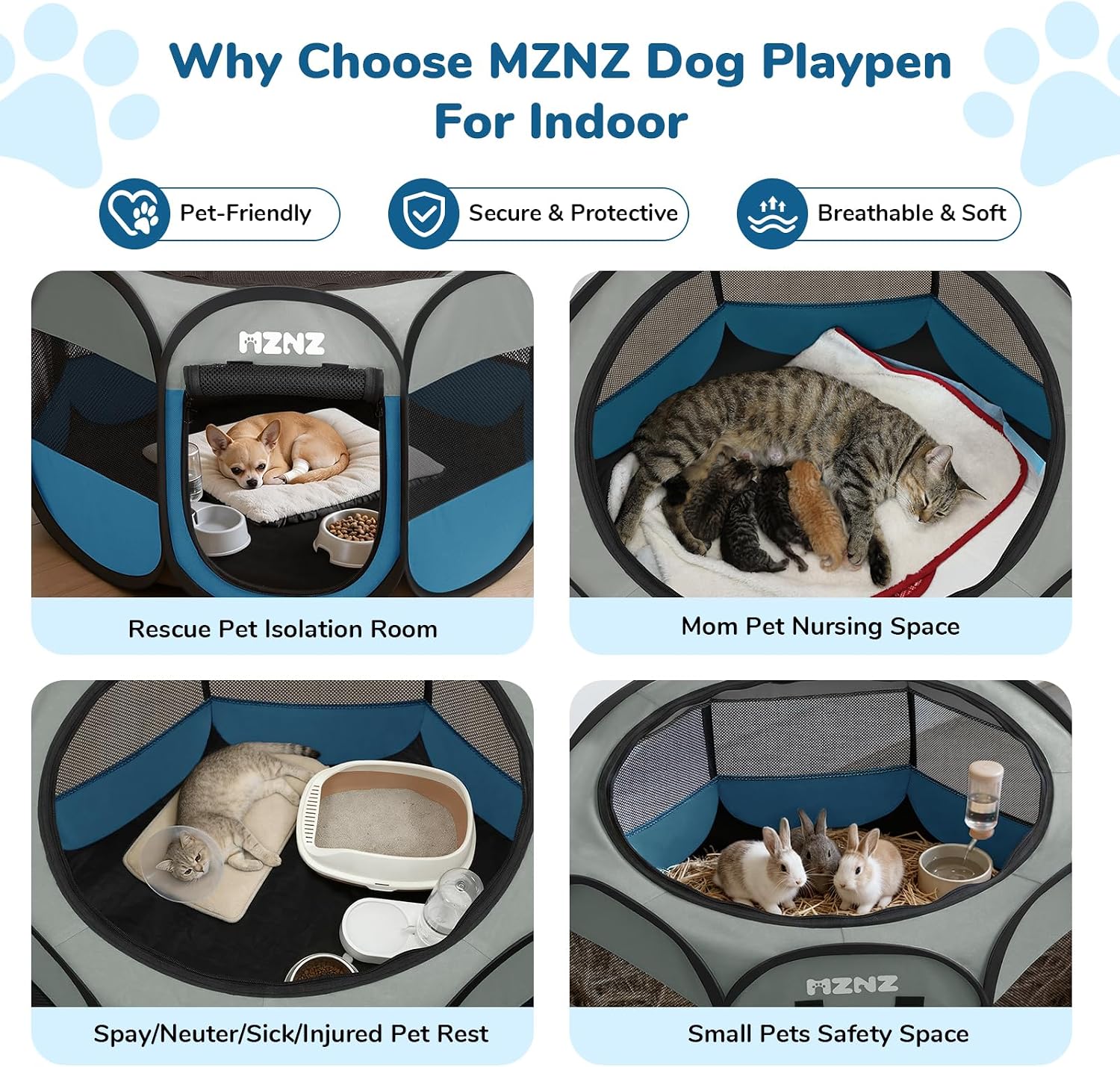 Dog Cat Small Animal Puppy Playpen Crate, Small, Grey Blue image 3