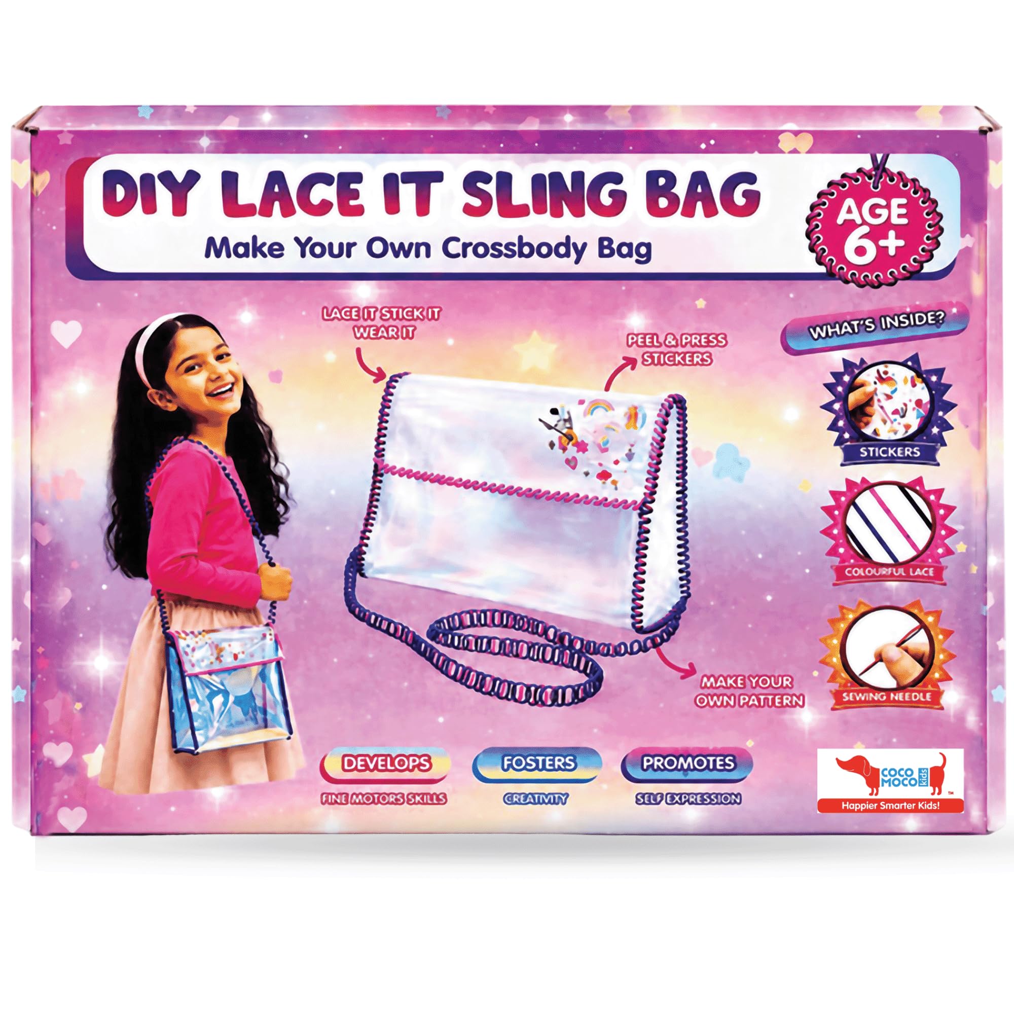 CocoMoco Kids Unicorn DIY Lace It Sling Bag for Girls | Colour Your Own Bag Art & Craft Kit | Creative Painting & Lacing Activity Set | Reusable Crossbody Bag | Birthday Return Gift for Girls Age 6-12 Years (Single Pack)-image-49