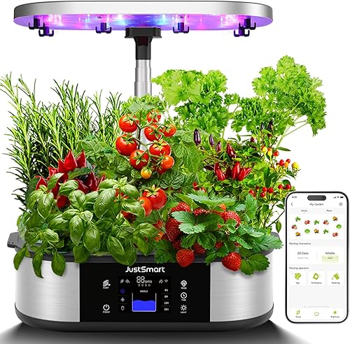 JustSmart Sistema de cultivo hidropónico WiFi de 12 cápsulas con aplicación controlada para jardín interior de hasta 30 pulgadas con luz de