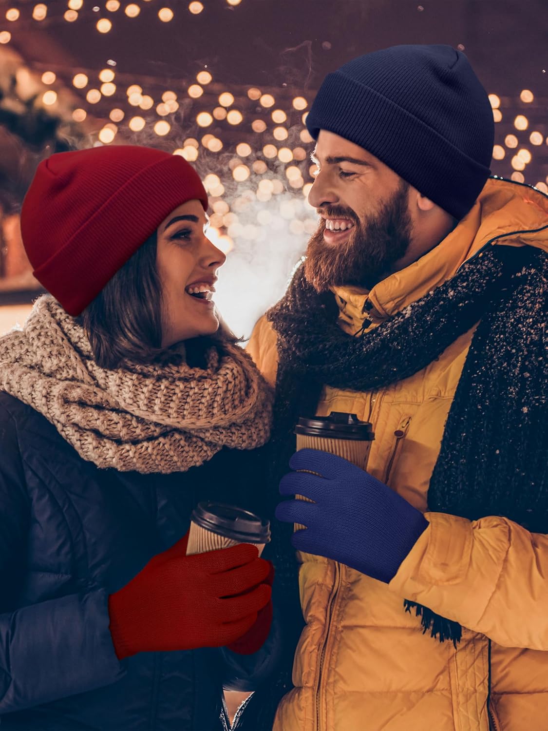 Cooraby 8 Pack Winter Knitted Cuff Beanies Magic Gloves Set Acrylic Warm Skull Cap Cuff Hat Classic Gloves for Men or Women - Image 7