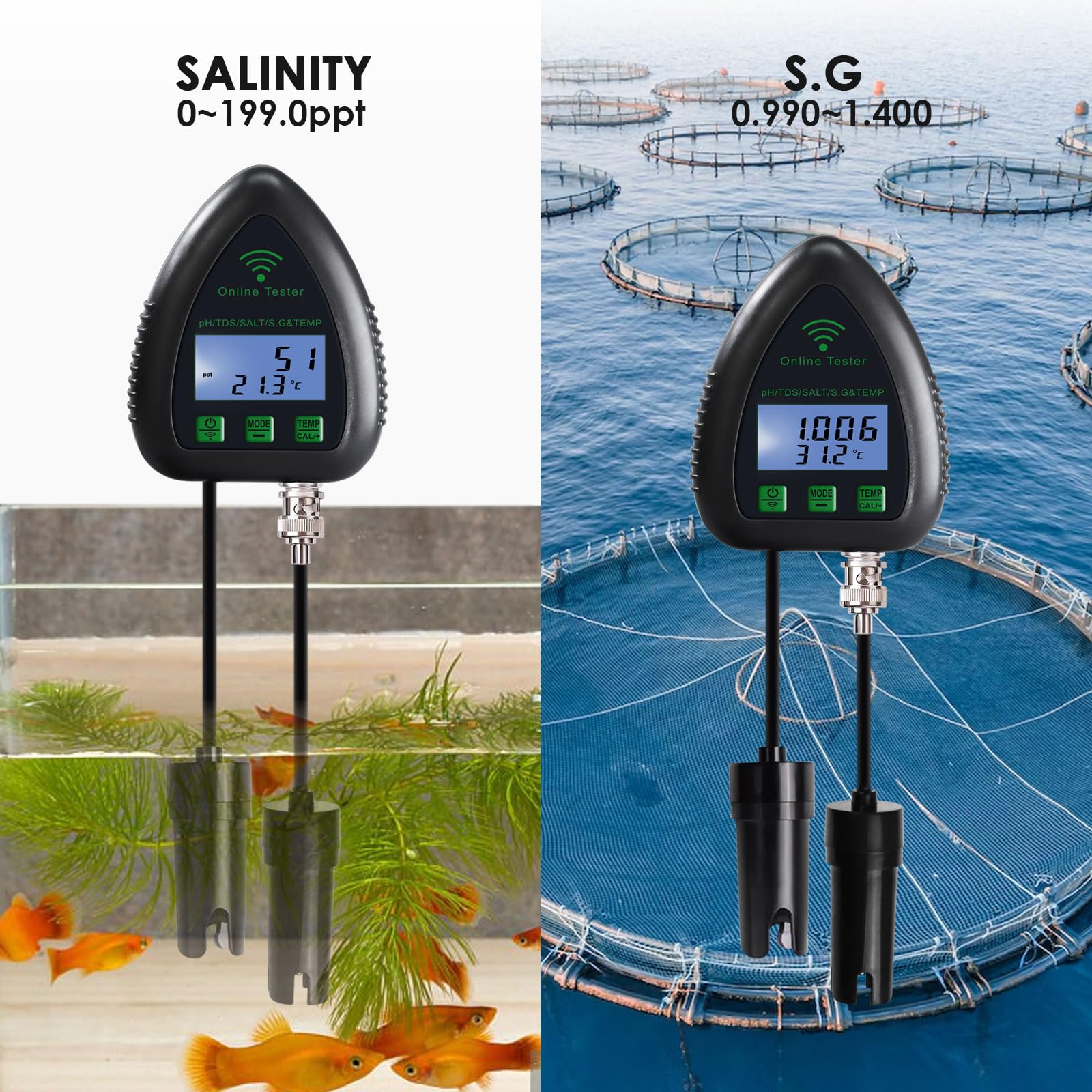 5 en 1 pH TDS SG probador de salinidad de temperatura Tester Datalogger probador de calidad del agua para acuarios acuicultura, estanques etc. Monitoreo remoto inteligente