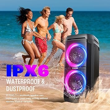 W-KING 100W Bluetooth Speakers V5.3, Portable IPX6 Waterproof Party Speaker/110dB Large Audio/DSP, Illuminated Karaoke Outdoor Boombox/Microphone and Guitar Port/ECHO/USB/Adapter