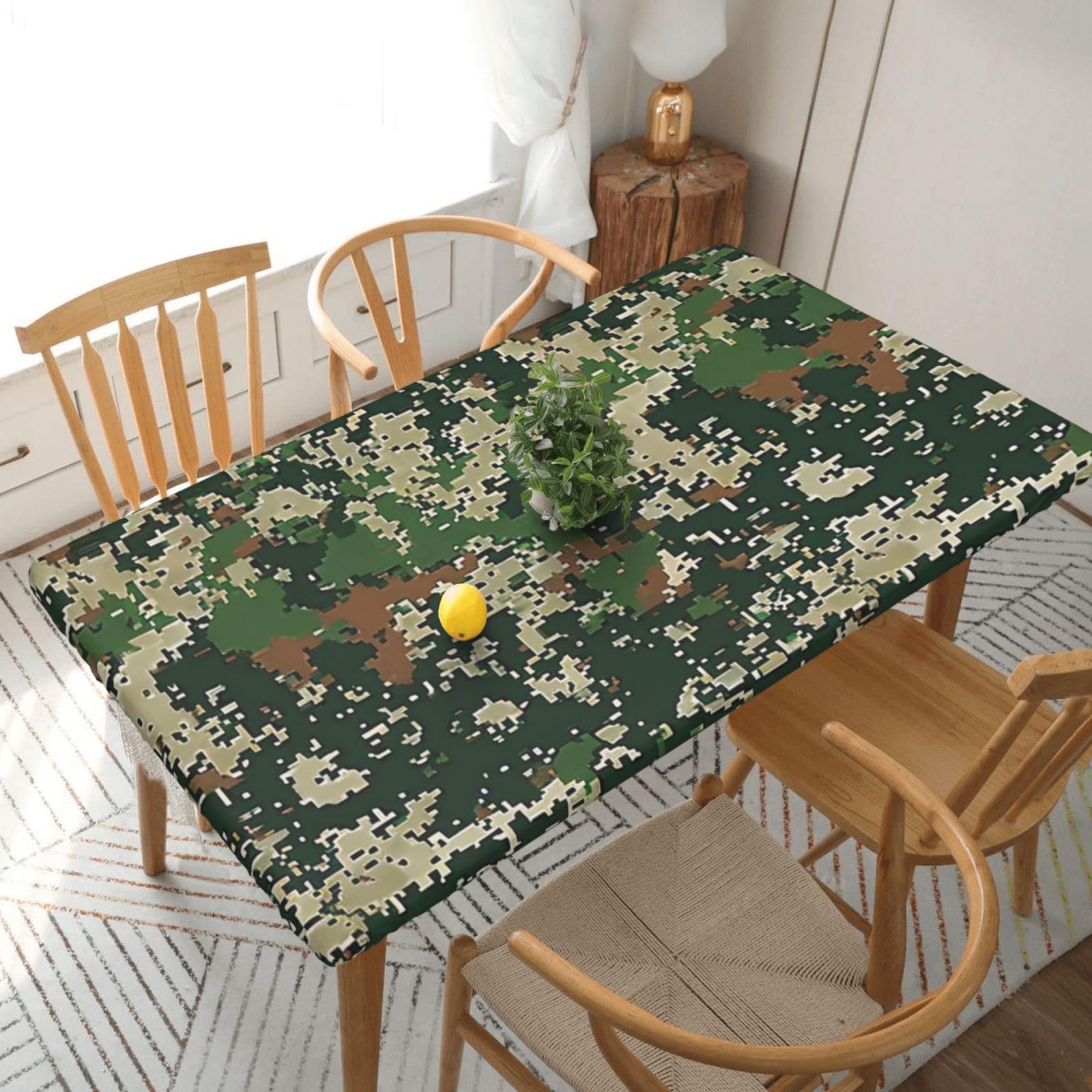 WPKJU Green Army Digital Camouflage Printed Tablecloths 5ft Rectangular Table Covers Washable Polyester Decorative Table Cloth for Dining Table Picnic Wedding