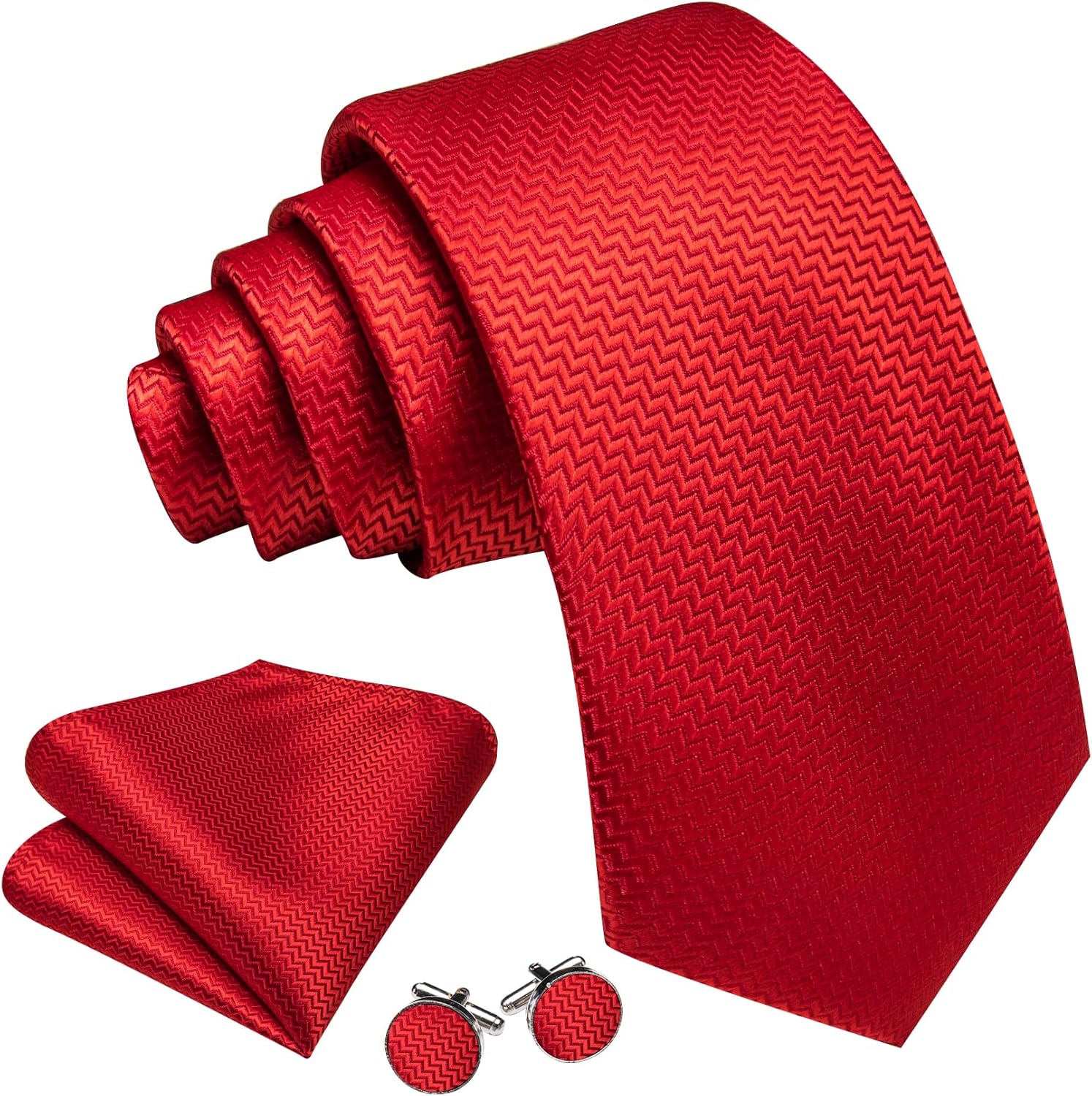 Barry.Wang Designer Classic Ties for Men Set Formal Pocket Square Cufflink Check Plaid - Image 2