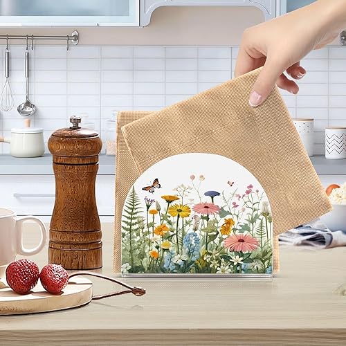 Miniatura 6 de Napkin Holder Vivid Flowers and Butterfly Napkin Holders for Tables, Clear Acrylic Napkin Holders Cocktail Napkin Holder for Kitchen Restaurant Bar