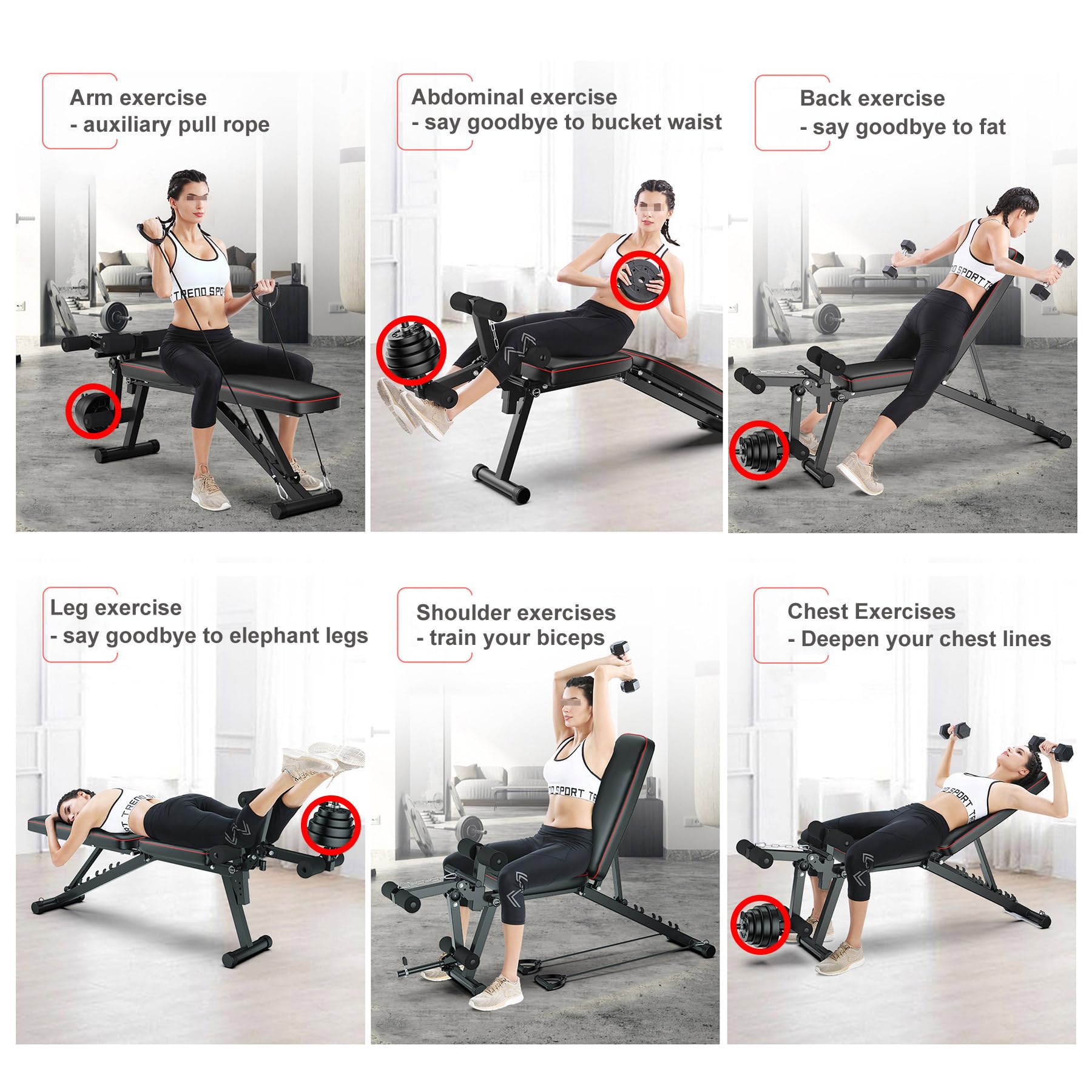 Banco De Musculación Plegable, Banco De Pesas Musculacion para Gimnasio En Casa - Ajustable En 5 Posiciones (Plano/Inclinado/Declinado), Banco Reclinable Gimnasio con Curl De Piernas