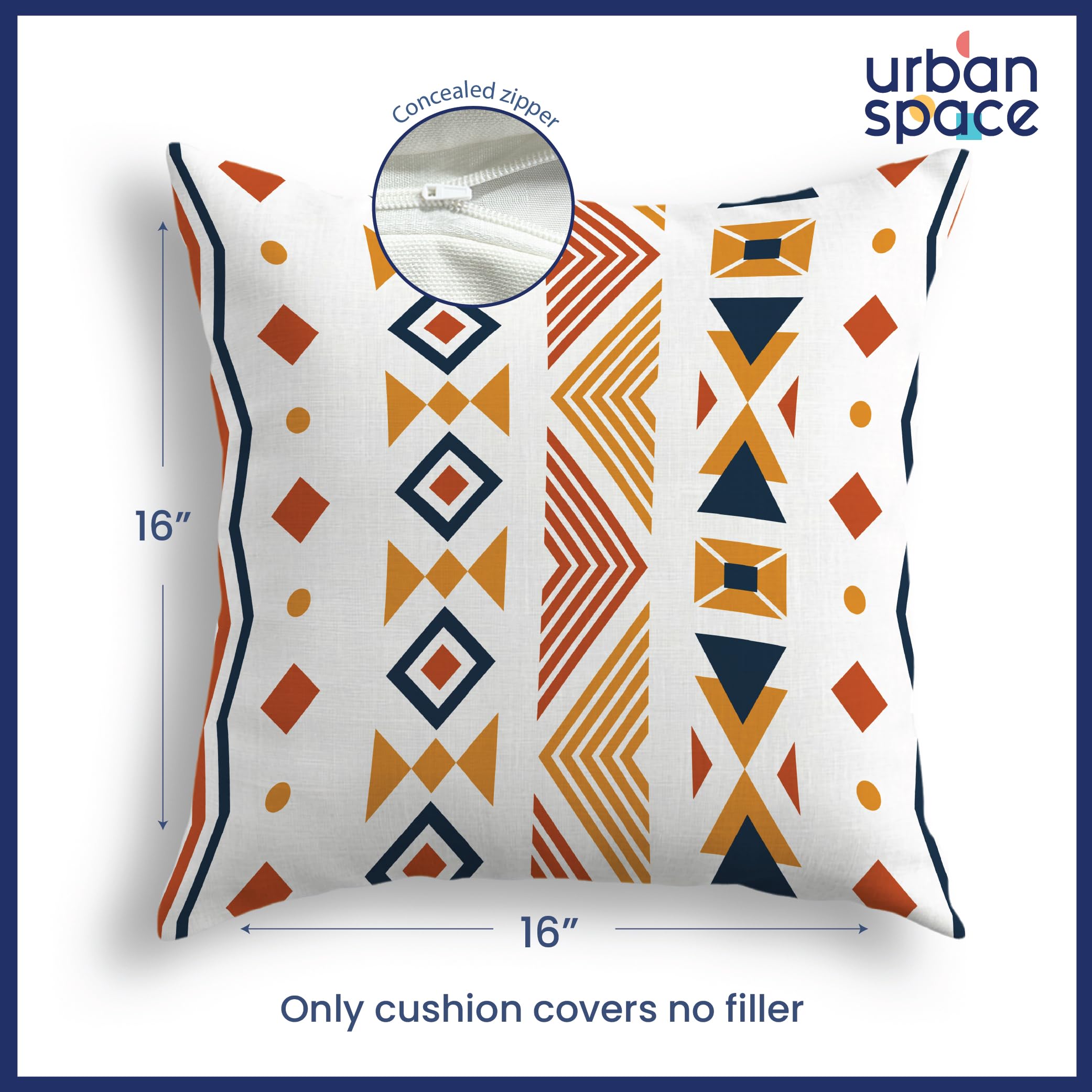 Urban Space Decorative Cotton Cushion Cover Set of 5, 16 inch x 16 inch Cushion Covers for Sofa, Bedroom, Living Room (Boho Orange, Cushion Cover 40cm x 40cm, Set of 5) 2