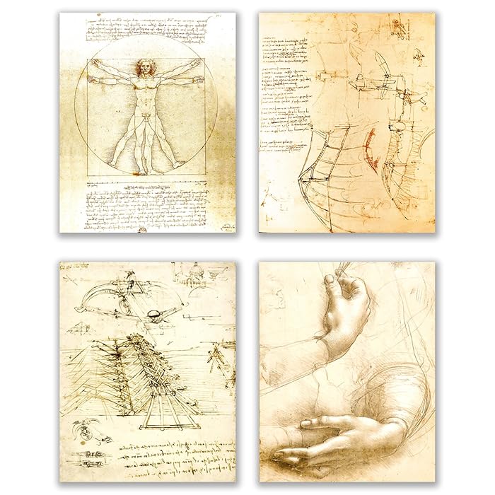 Buy Leonardo da Vinci Art Prints Set of 4 (8 inches x 10 inches) Wall Decor Photos Vitruvian