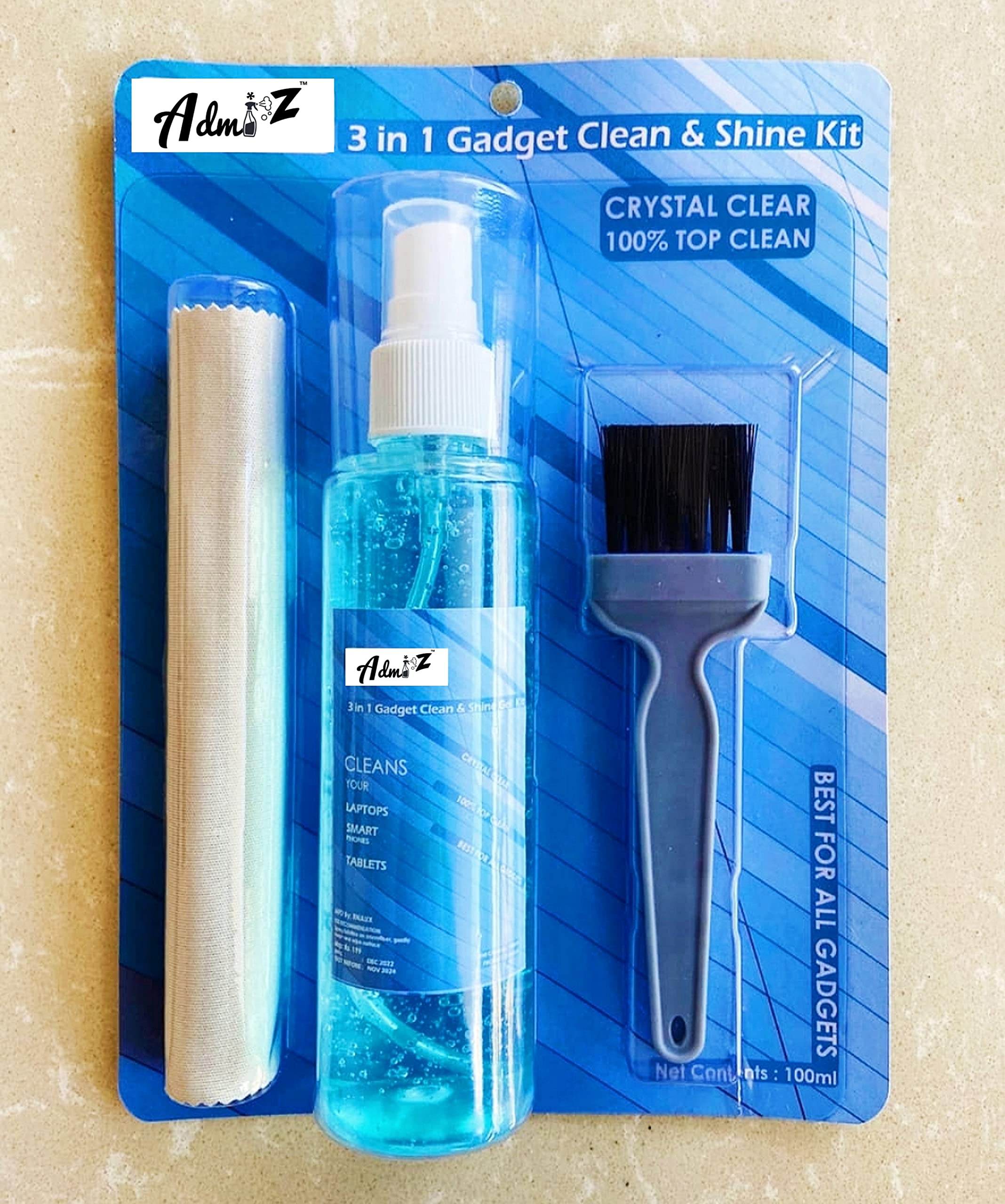 SHARP BEAK™ 3 in 1 Screen Cleaning Kit with Brush and Micro Cloth for PC, laptops, LCD led mobiles,TV and Other Electronics(100 ML), Blue, (AZ-01) (Pack of 1)