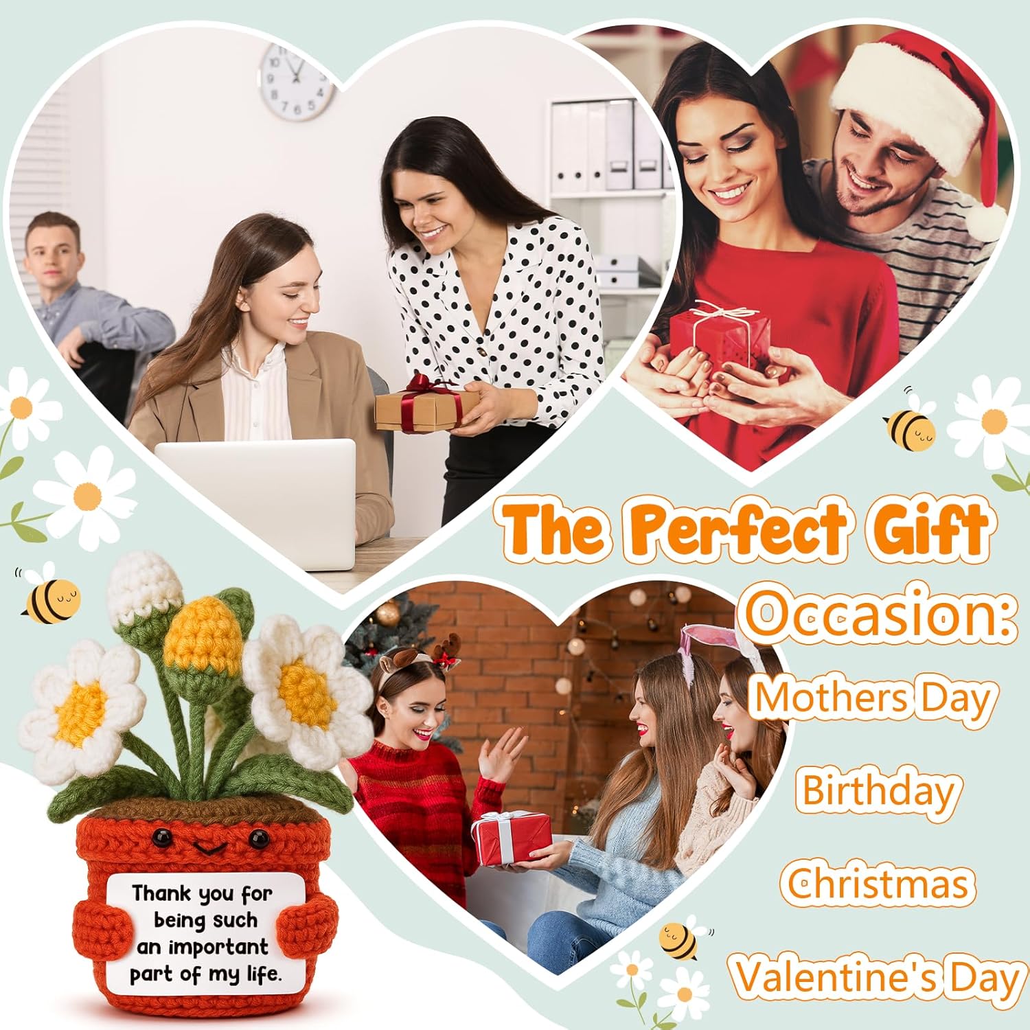 Positive Daisy Crochet Gift, Handmade Birthday Present for Daughter Mom Girlfriend, Cute Gratitude Collectible for Best Friend, Inspirational Holiday Idea for Christmas Stocking Stuffer Anniversary - Image 7