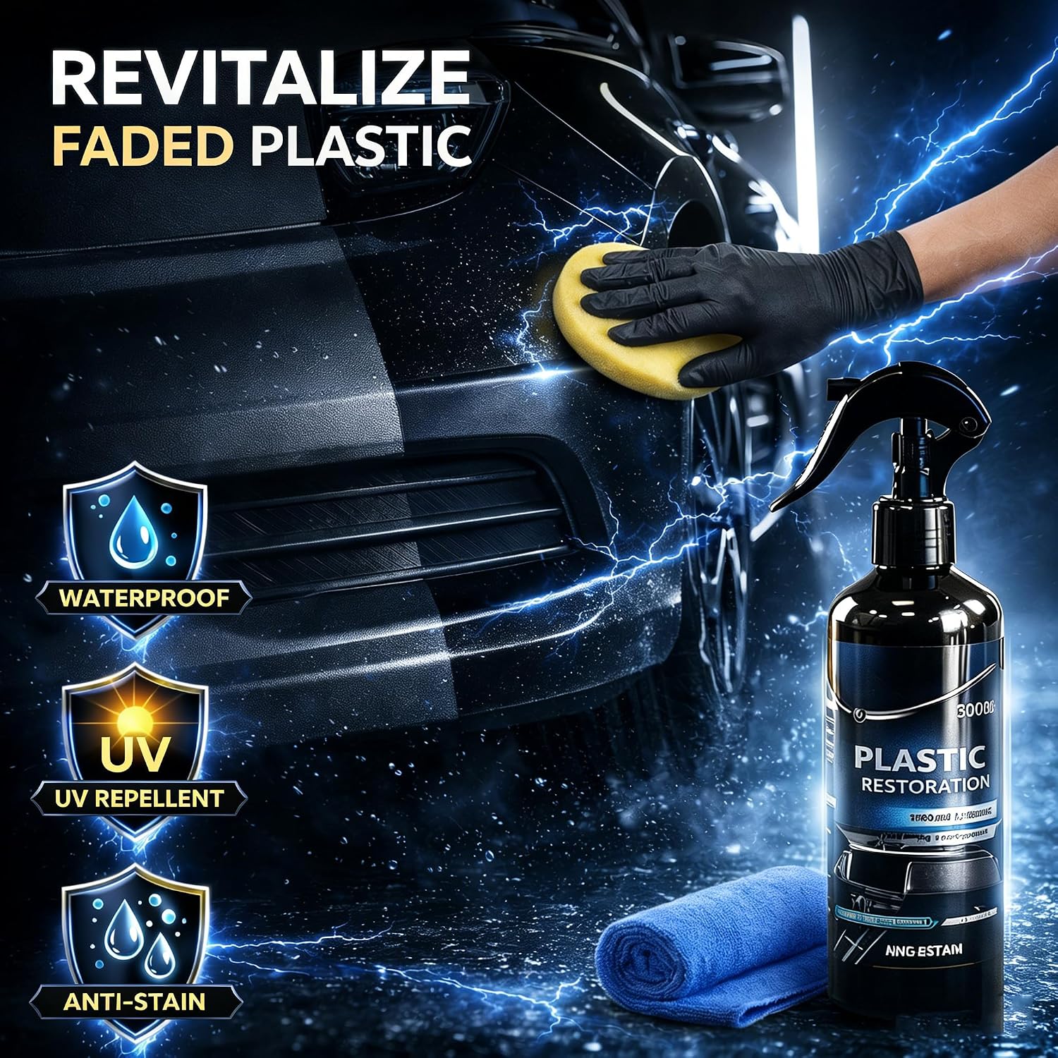 Plastic Restorer for Cars, Black Trim Restorer & Scratch Remover for Vehicles, Back to Black Plastic Polish with Ceramic Coating, UV Protection, 300ml