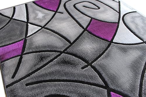 Miniatura 8 de Masada Rugs Tapete moderno y contemporáneo, azul, gris, negro., Sintético, Púrpura