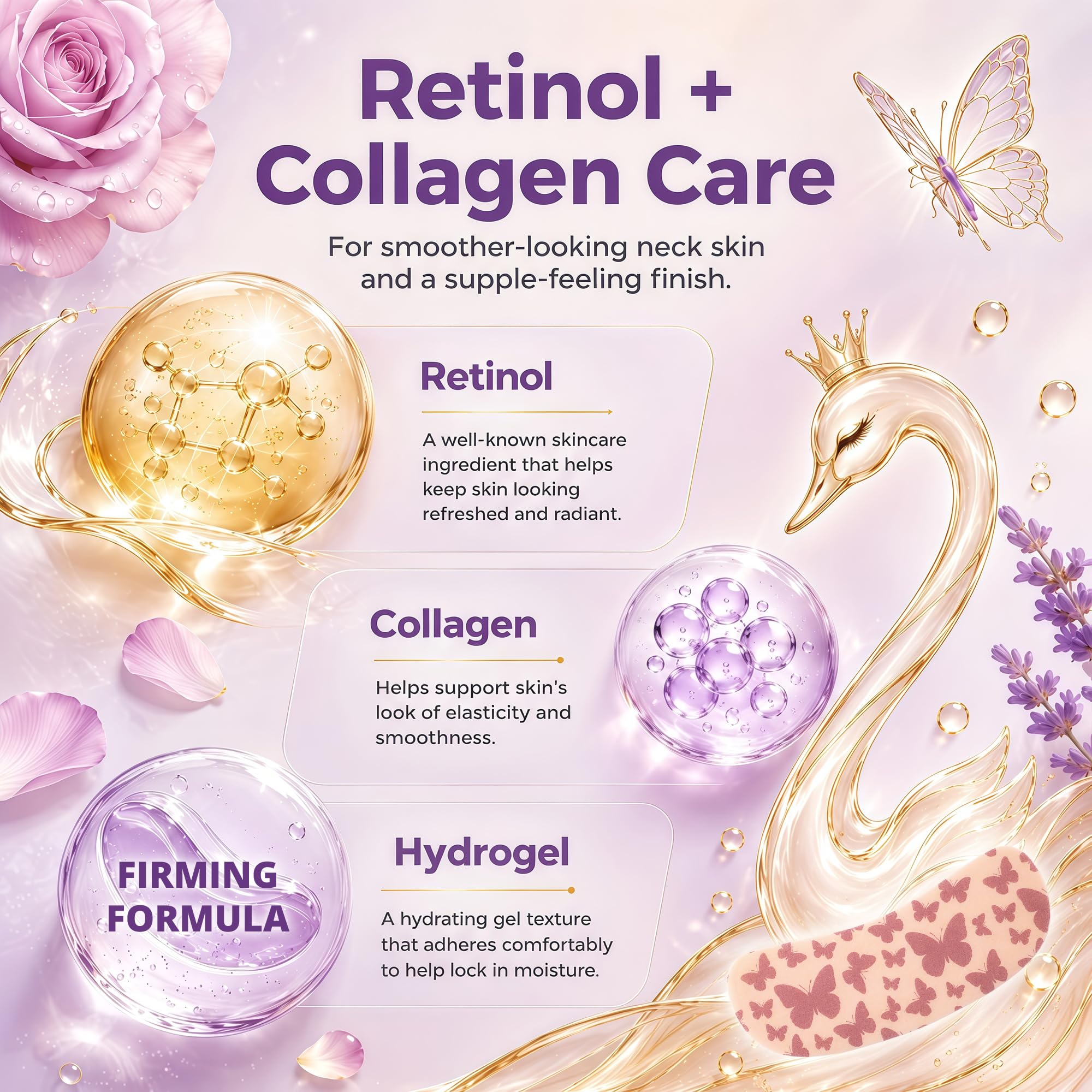 SwanRose Hydrogel, cerotti antirughe per collo, maschera al collagene