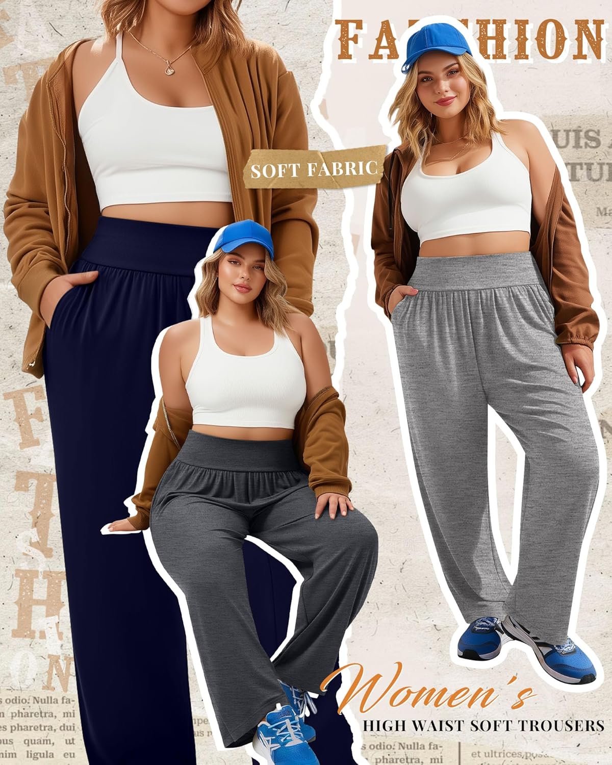 4 Pack Women's Plus Size Yoga Pants Wide Leg High Waist Sweatpants Casual Baggy Joggers with Pockets Winter - Image 3