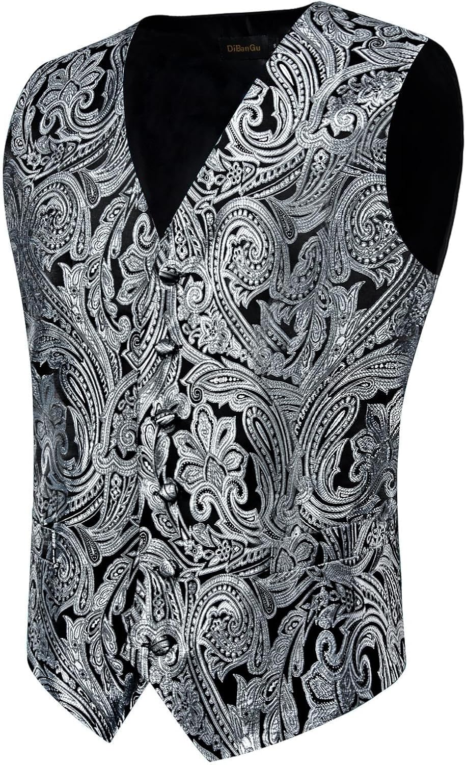 DiBanGu Mens Formal Dress Vest Paisley Jacquard Silk Suit Waistcoat Necktie Bow Tie Set Wedding Party Tuxedo 5PCS - Image 3