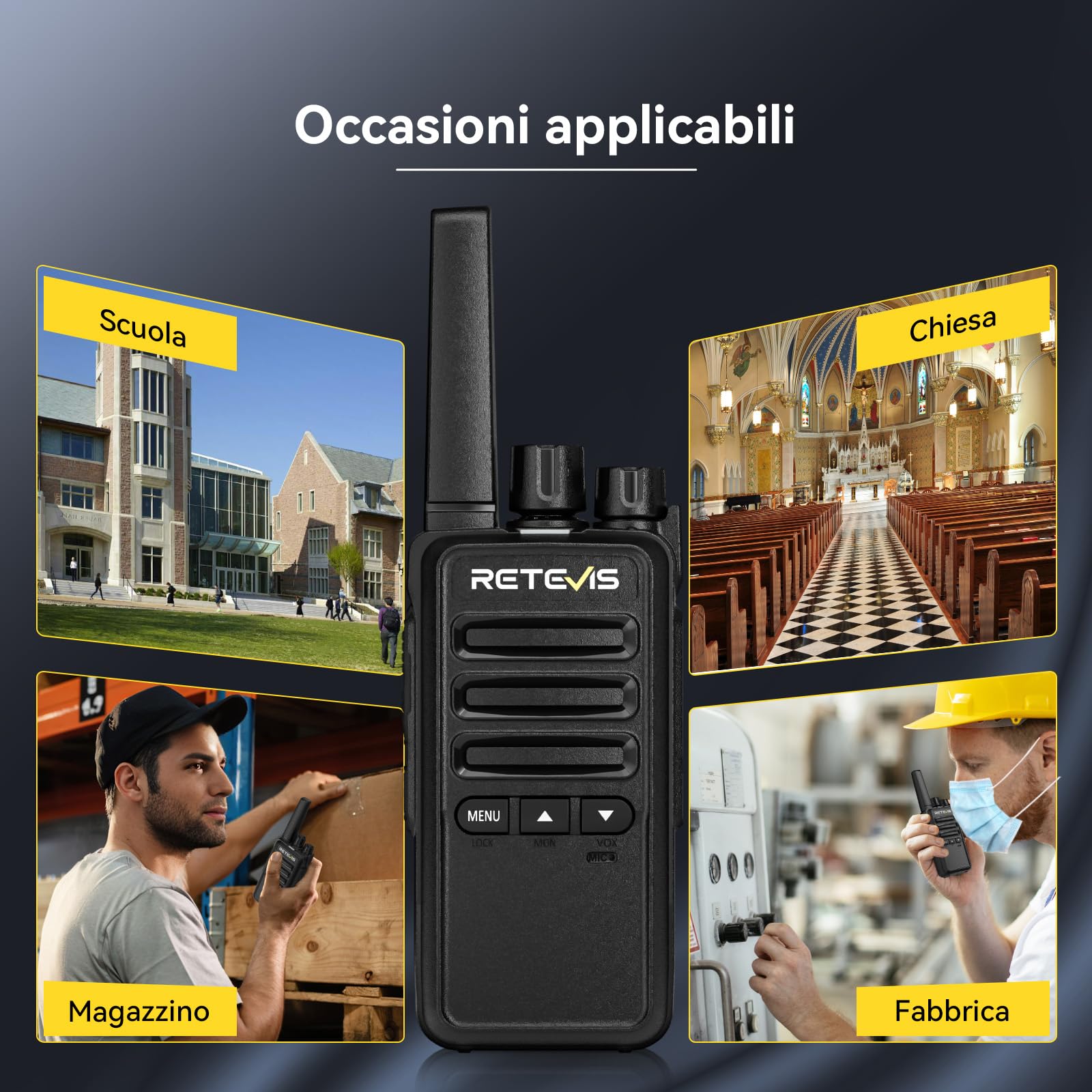 Retevis RT668B Walkie Talkie Professionali, PMR446 Walkie Talkies, USB-C, 16 Canali, Professionali Walkie-Talkie Ricaricabile per Sicurezza, Ristoranti(10 pezzi, con caricabatterie a 10 canali)