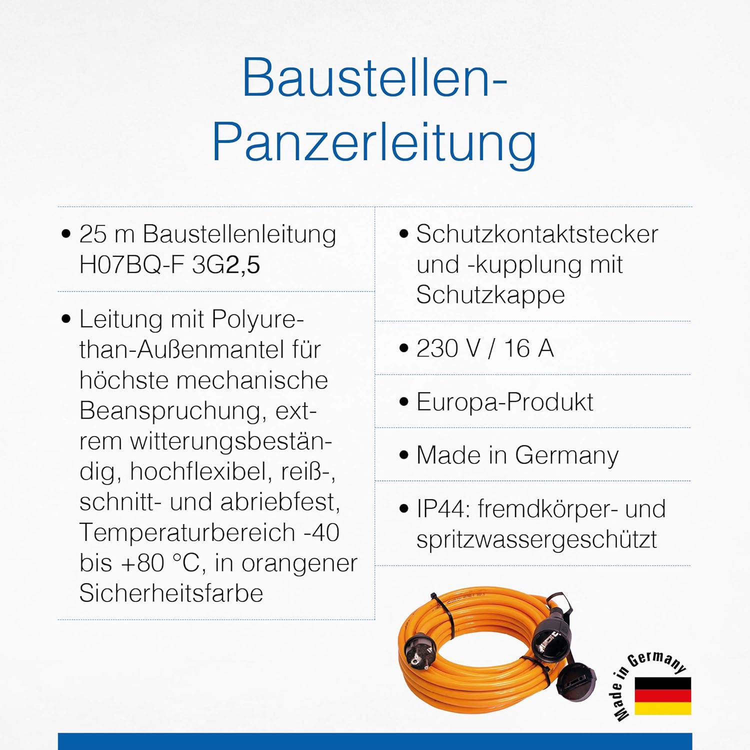 AS, Schwabe H07BQ-F 3G 2.5 construction site extension cable, orange, IP44, 59225