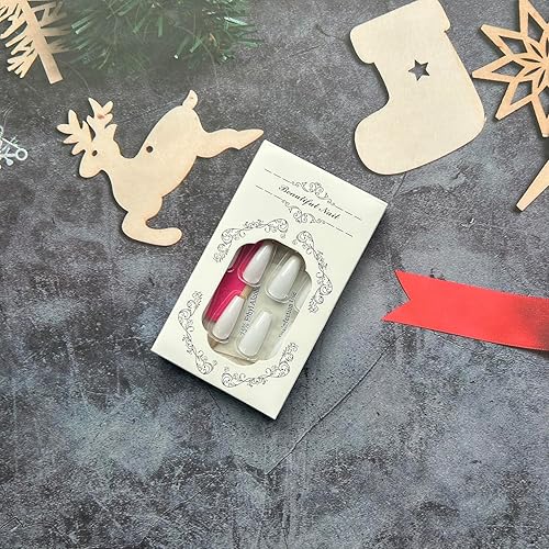 Miniatura 5 de Uñas postizas medianas a presión, uñas postizas de ataúd blancas, uñas postizas medianas con diseños en forma de ataúd, uñas acrílicas artificiales