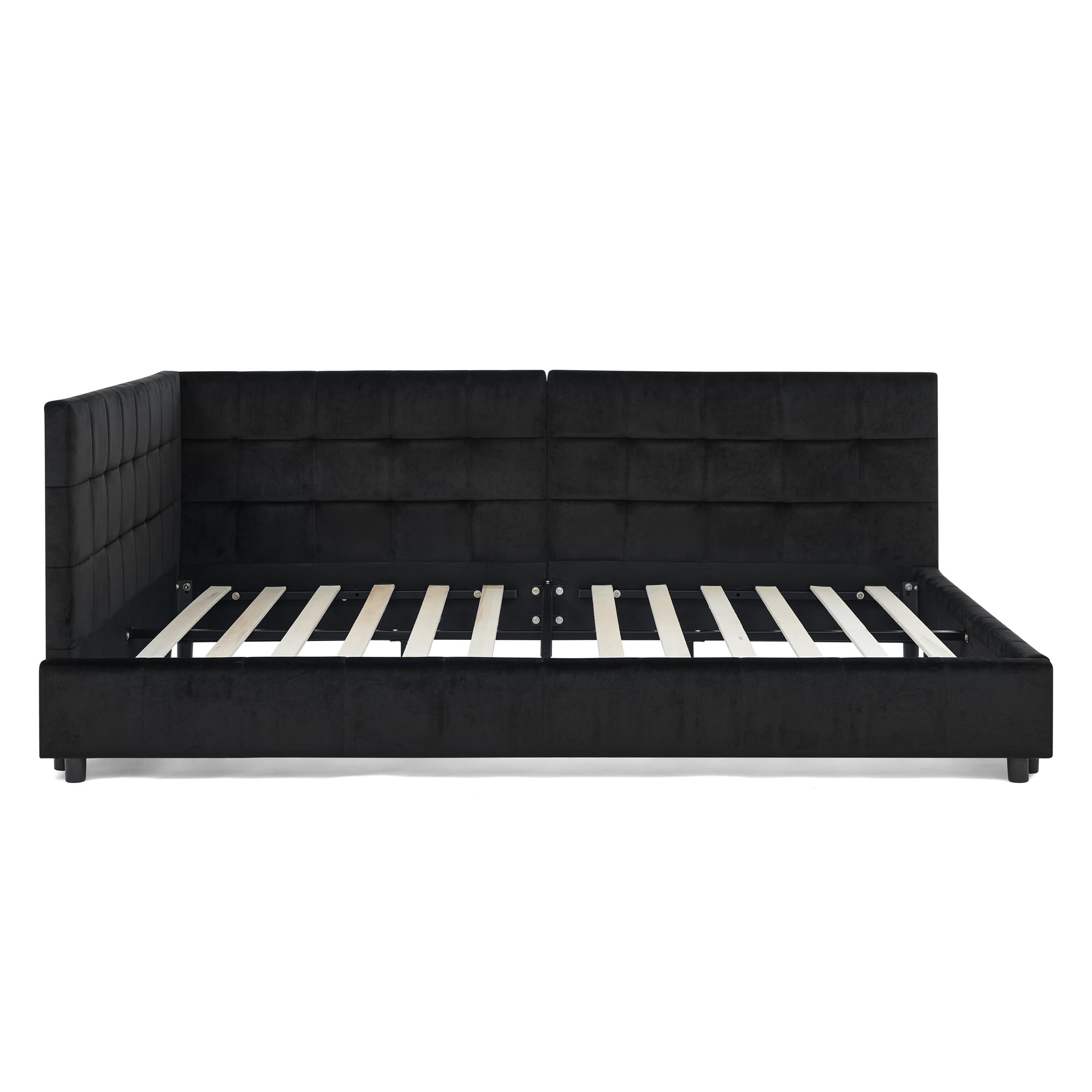 see description full size upholstered tufted bed frame, sofa bed frame with comfortable backrest and armrests, full size bed for bedroom, living room,velvet, black(80.5''*59''*30.5'')