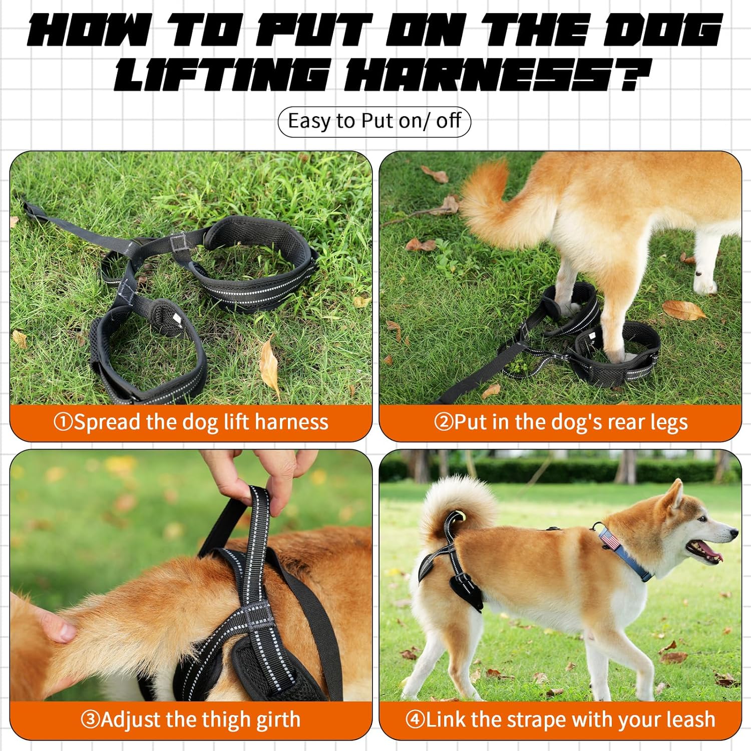 ROZKITCH Pet Dog Support Harness Rear Lifting Harness for Back Legs Reflective Dog Sling Vet Approved for Old Helps with Poor Stability Hind Legs, Joint Injuries Elderly Arthritis ACL Rehab Black L - Image 7