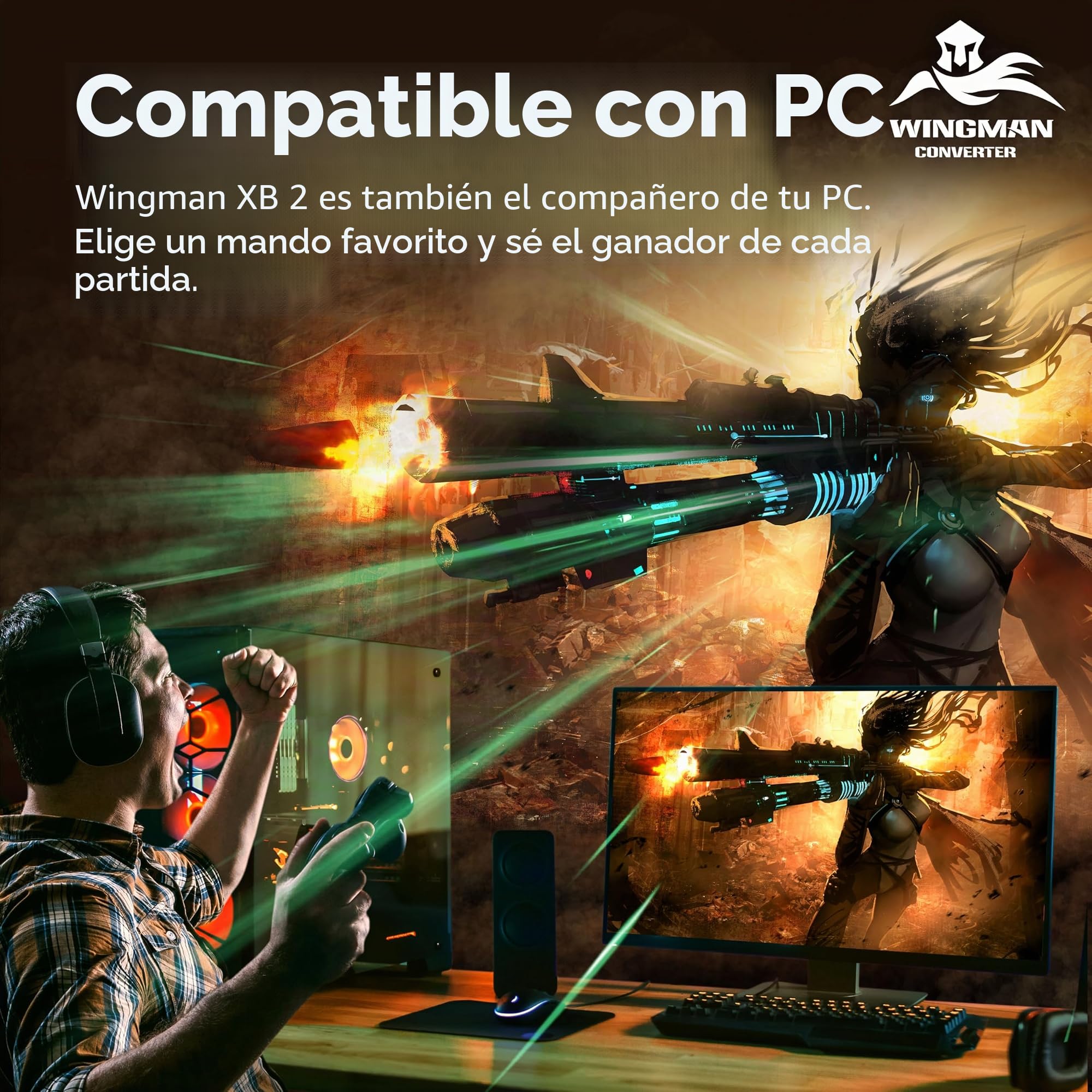 Brook Wingman XB 2 - Convertidor con Llavero - Adaptador de Controlador inalámbrico para XB 360, XB Original Consolas y PC, soporta reasignación y Turbo Ajustable [versión Exclusiva]