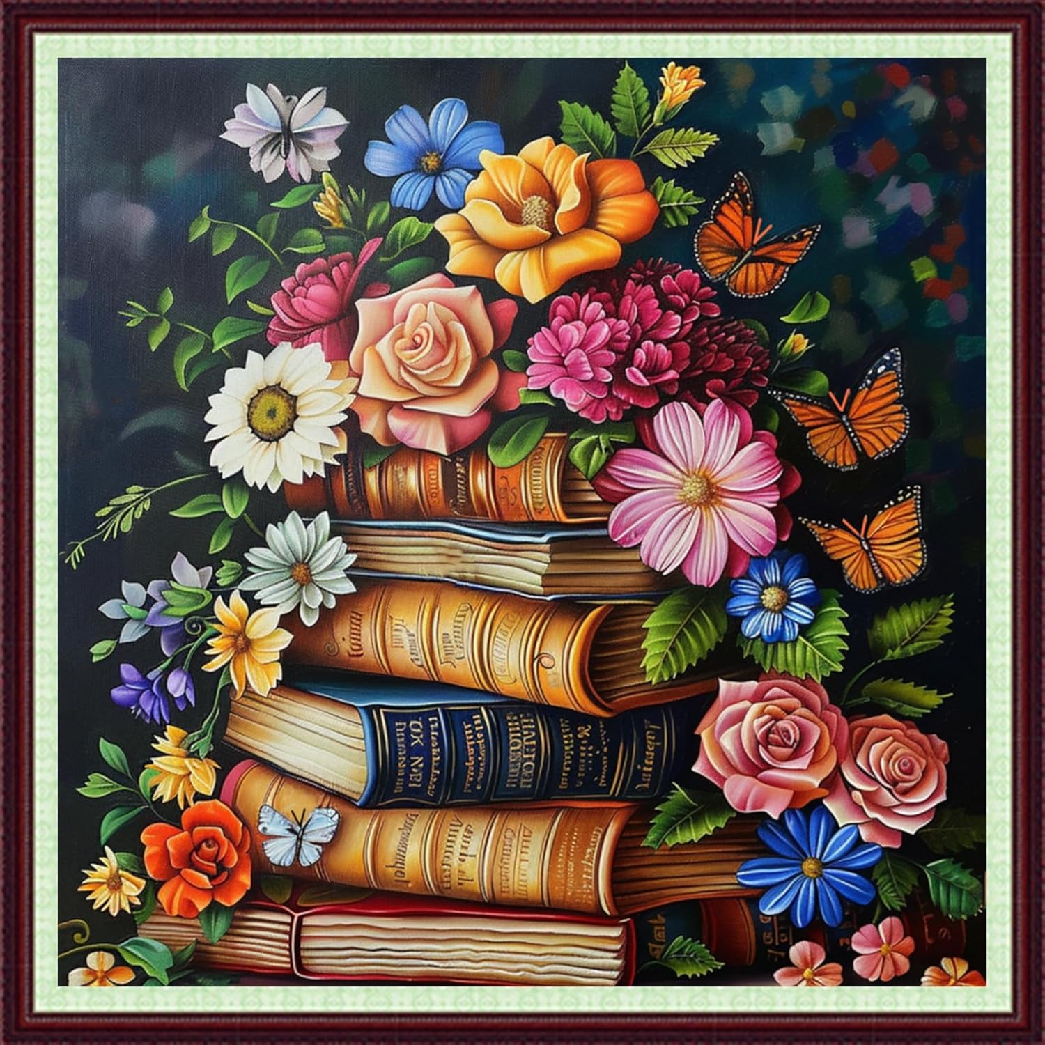 Dooxvey Cross Stitch Kits for Adults Beginners,Full Range of Cross-Stitch Stamped Kits Needlepoint Kits for Beginners Embroidery Kits 11CT Cross Stitch Patterns-Book Colorful Flowers 18x18 inch