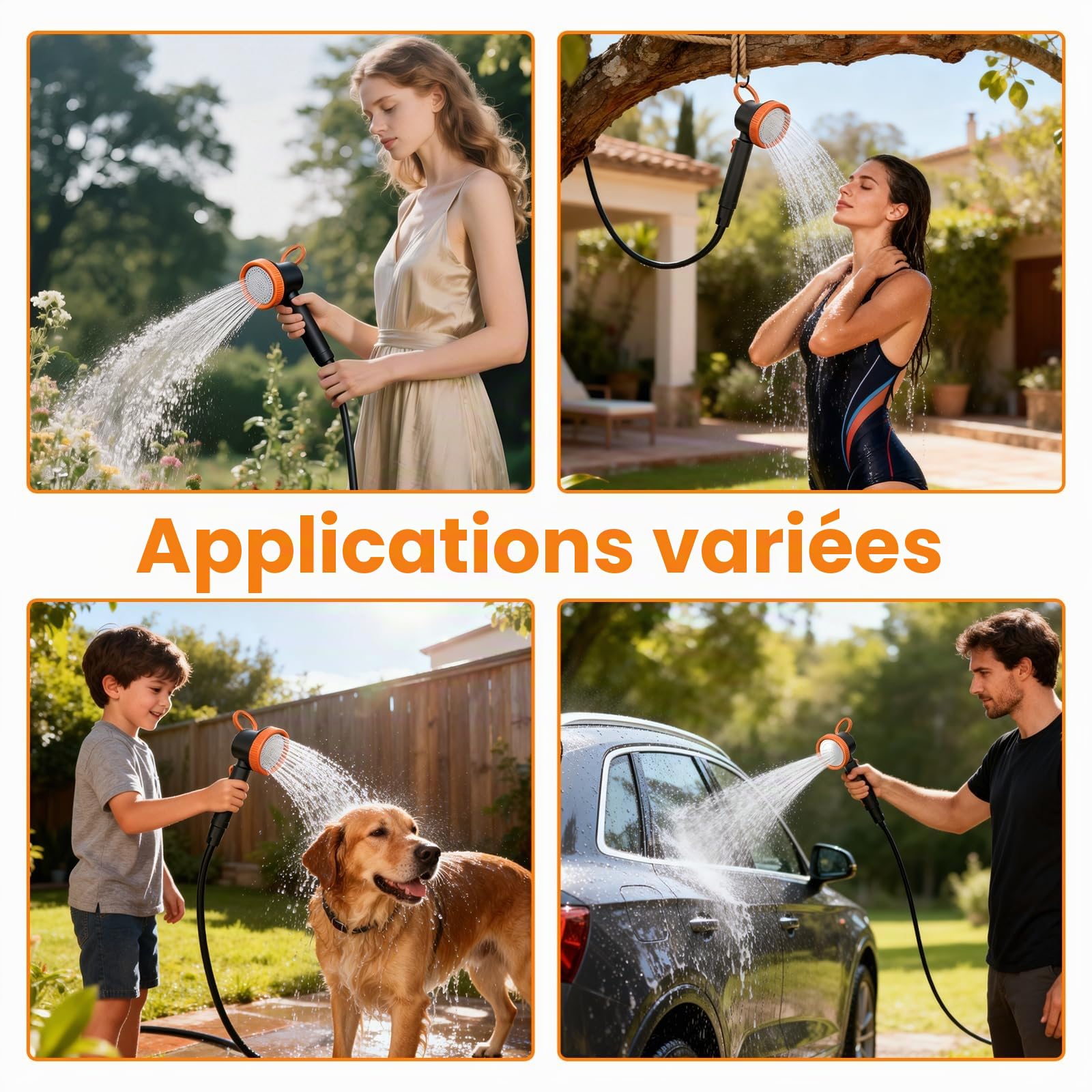 Douche de Camping, 8000mAh Douche Portable avec Pomme de Douche Filtrante, Pompe de Douche Électrique Rechargeable Étanche IPX8, Kit Douche Exterieur pour Camping, Animaux, Randonnée, Voyage