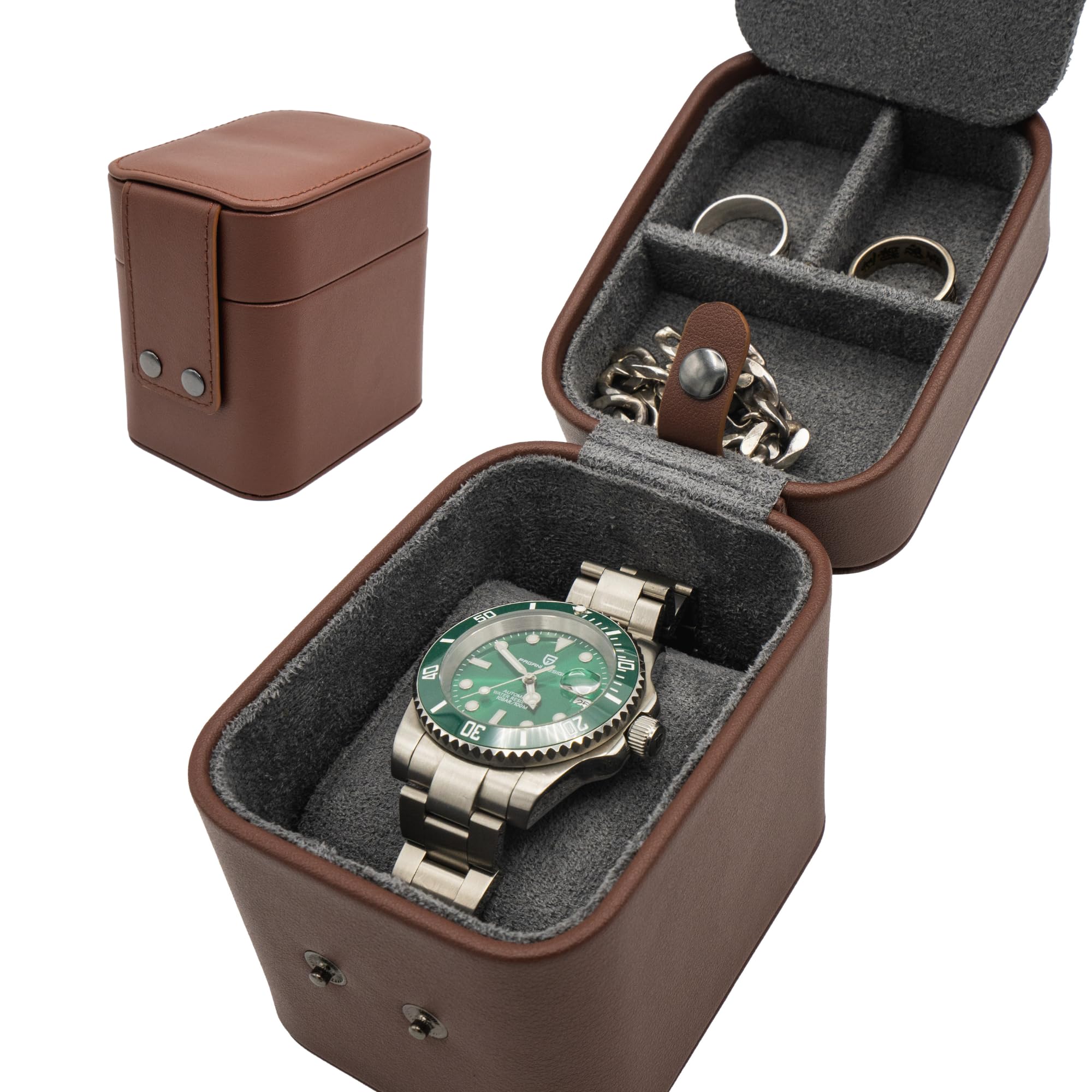 Penitent Man Leather Watch Travel Case for Men - Smart Watch Jewelry Organizer and Pillow Case