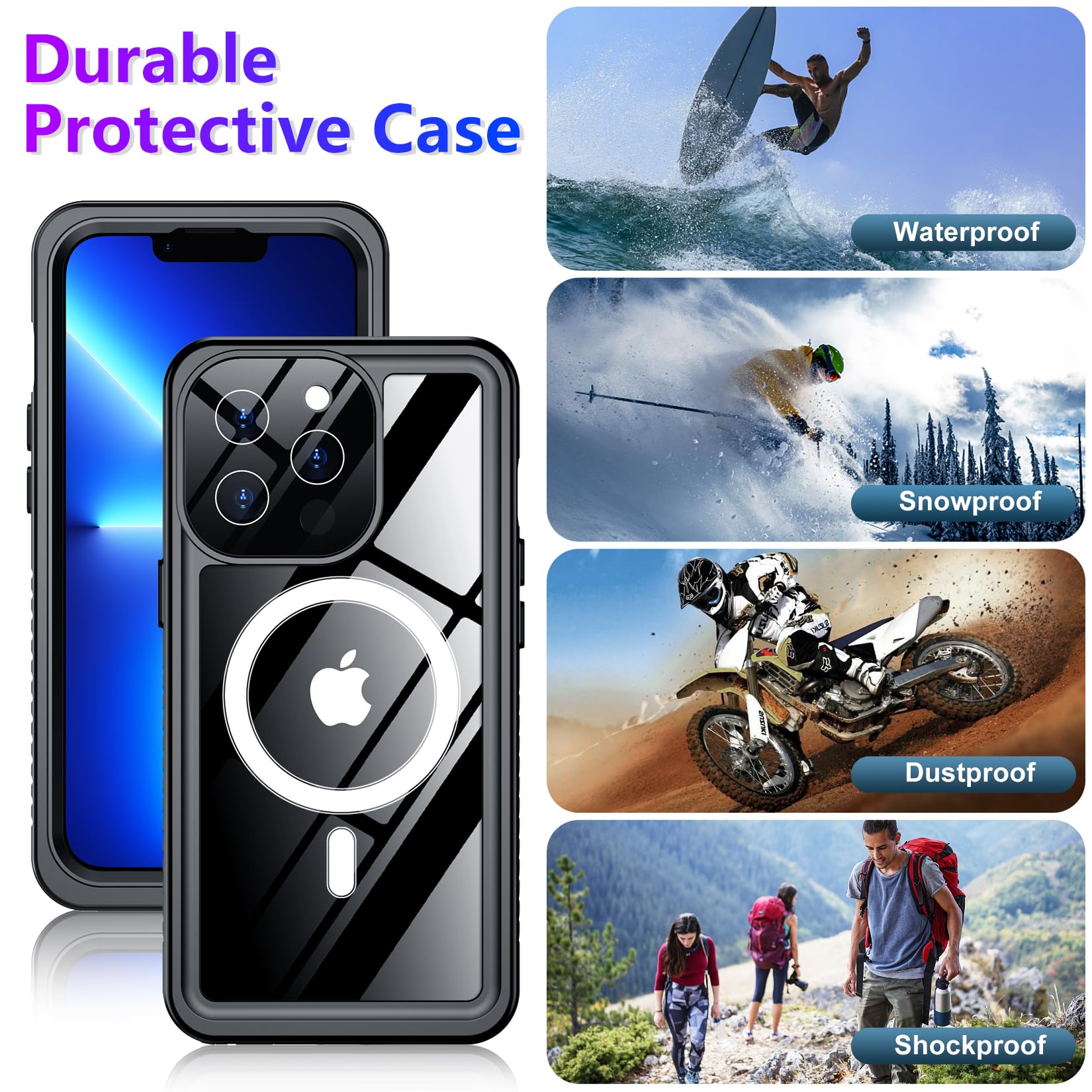Red2Fire Funda Impermeable para iPhone 13 Pro MAX, Compatible con MagSafe, Cuerpo Completo, a Prueba de Golpes, IP68 bajo el Agua, a Prueba de Polvo, a Prueba de caídas, 6.7 Pulgadas