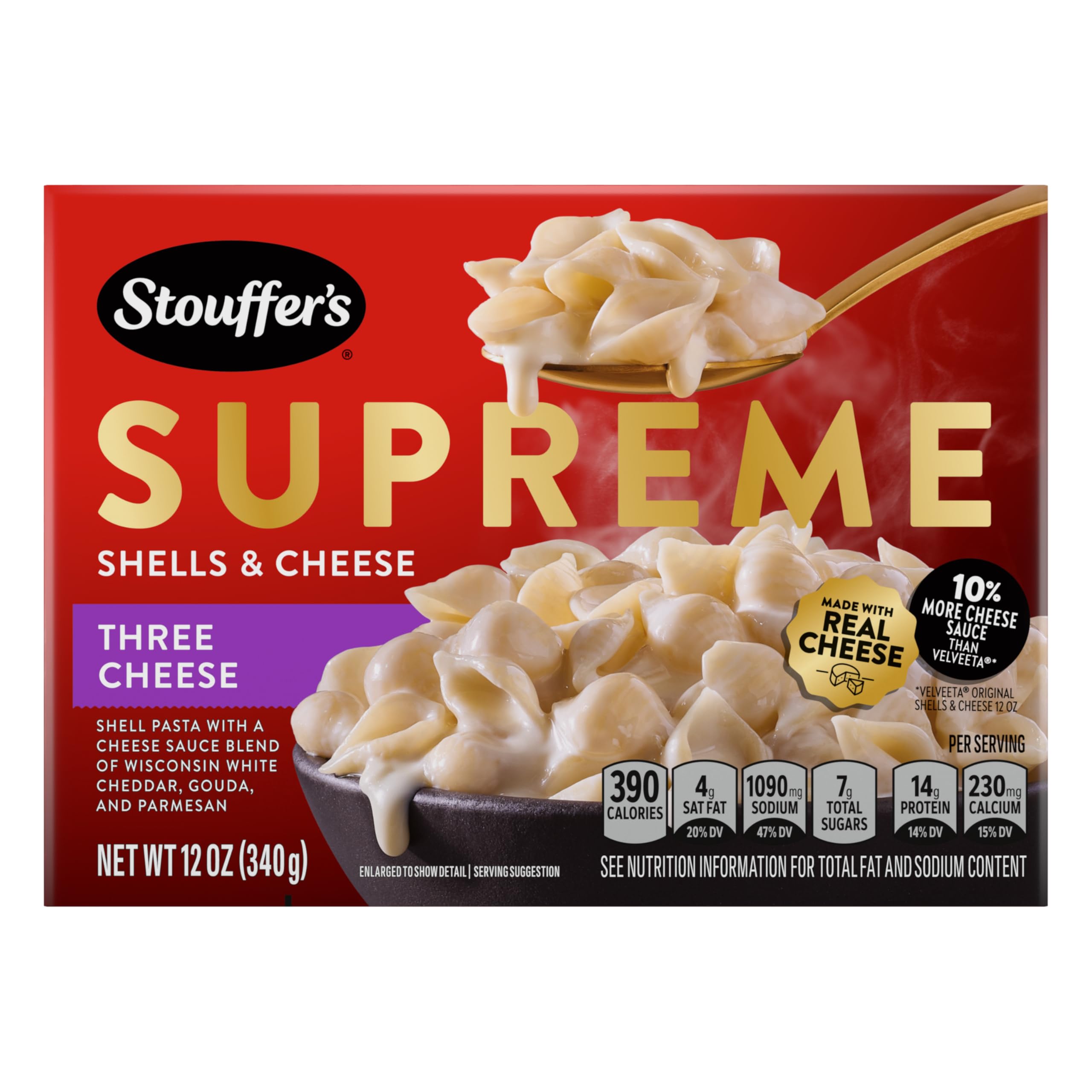 Supreme Shells And Cheese, Three Cheese, Boxed Mac Cheese Dinner Kit, 12 Oz