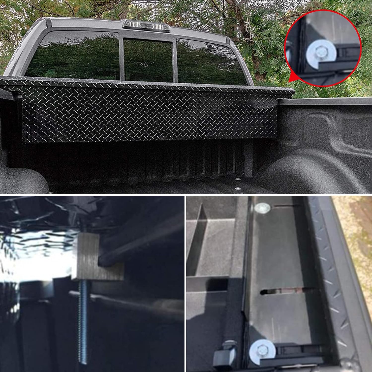 4 Pack No Drill Universal Truck Toolbox Mounting Kit,Aluminium Alloy Firmly Bridges the Toolbox Cable Tie J Hook (Black)