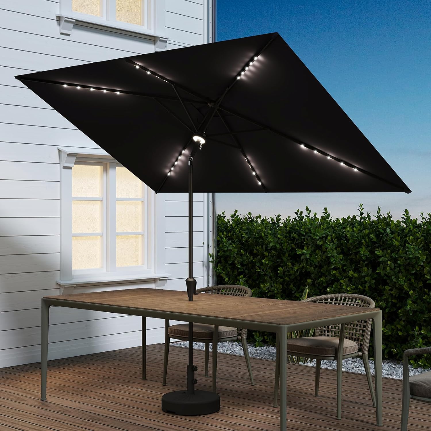 C-Hopetree Rectangular Outdoor Patio Market Umbrella with Solar LED Lights 6.5 x 10 ft